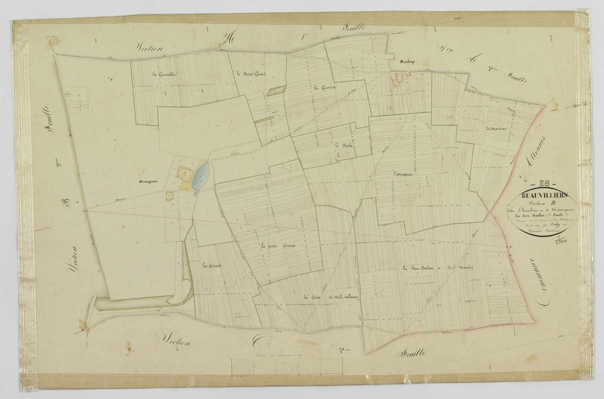 Section B, Hombière et Mésangeon, feuille 1 / Terminée sur le terrain par Monsieur Poilay, Géomètre secondaire.