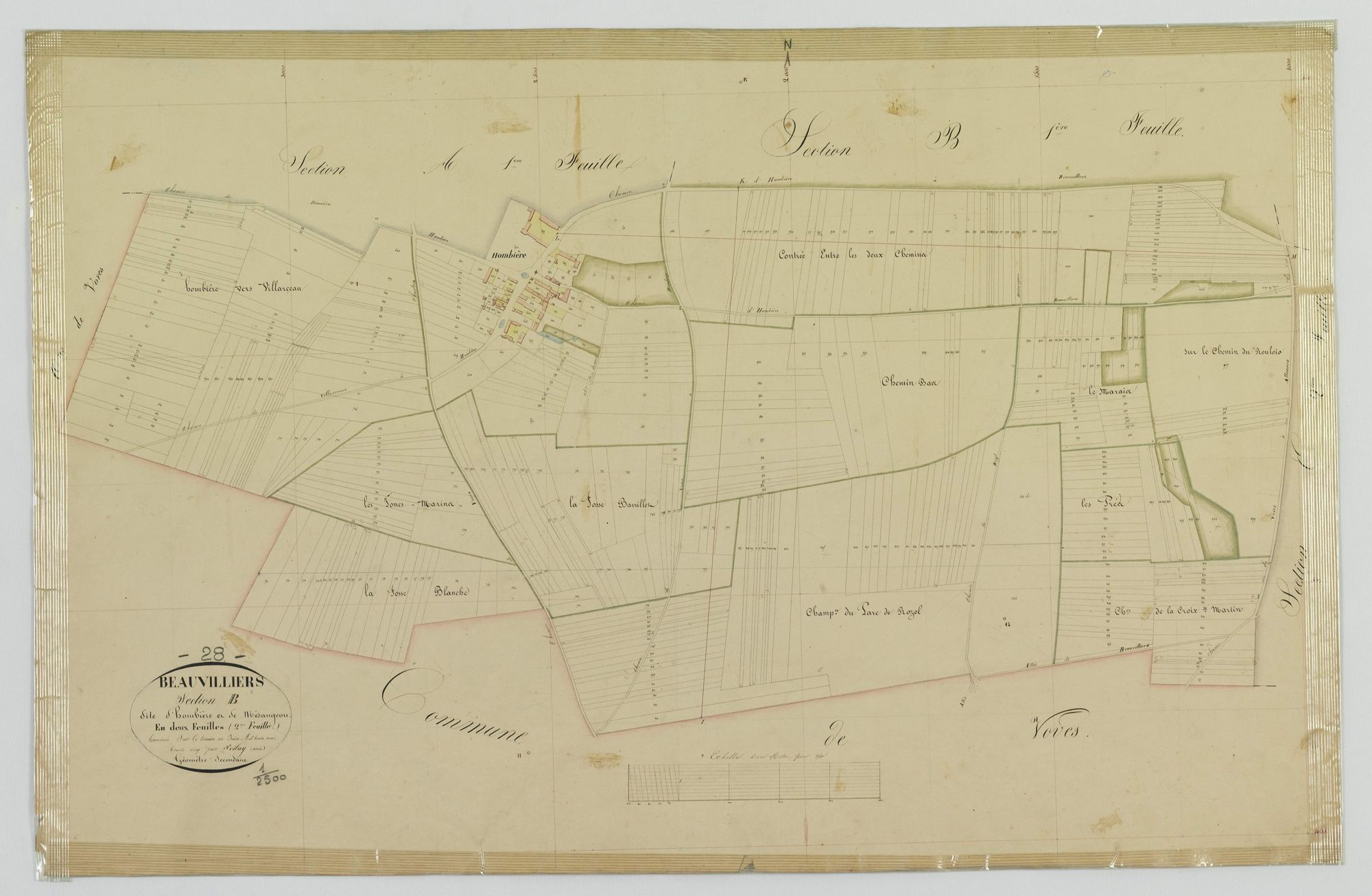 Section B, Hombière et Mésangeon, feuille 2 / Terminée sur le terrain par Monsieur Poilay, Géomètre secondaire.