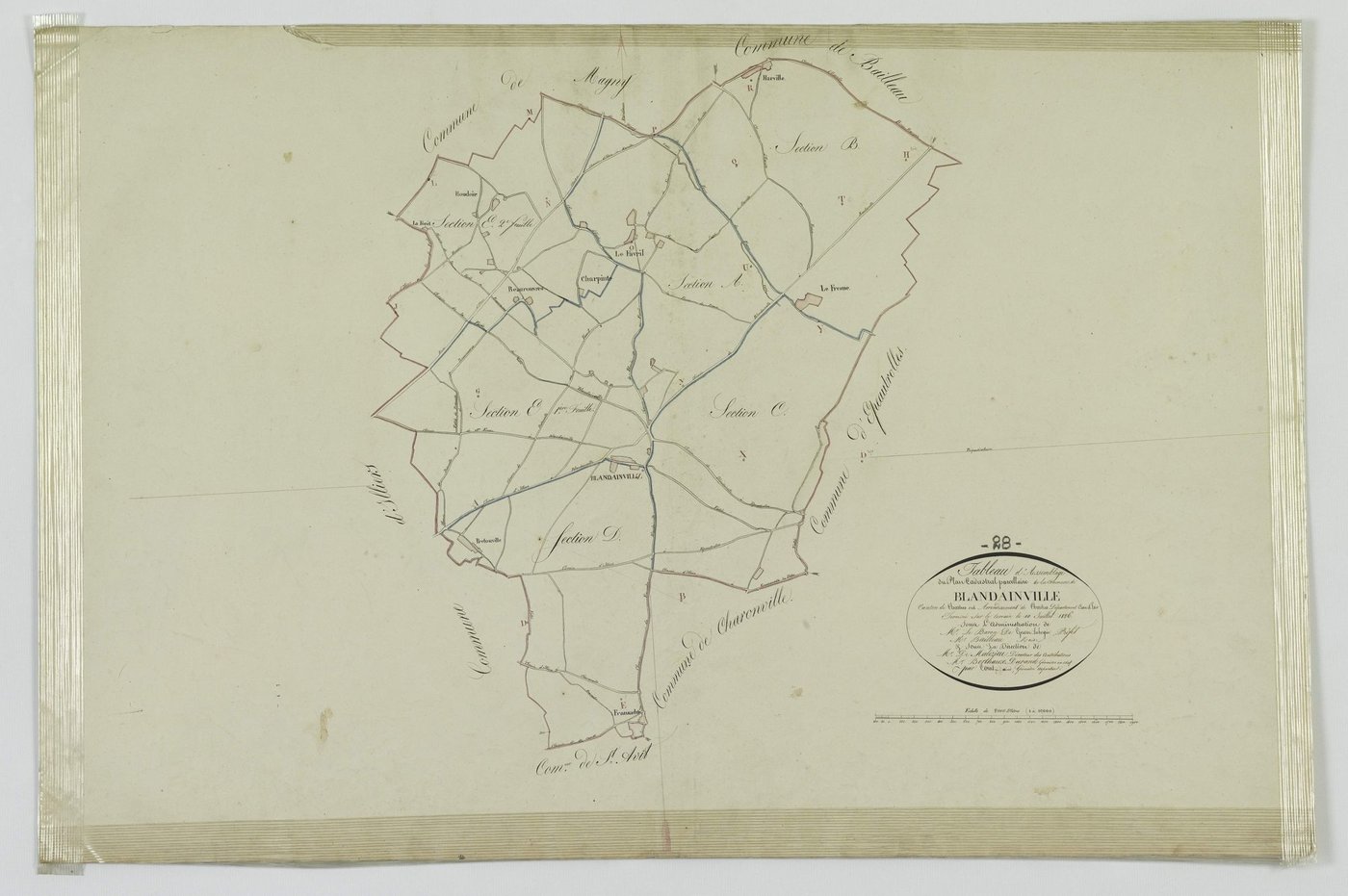 Tableau d'assemblage du plan cadastral parcellaire de la commune de Blandainville, Canton de Chartres-sud, Arrondissement de Chartres / Terminé sur le terrain le 10 avril 1826 (...) par Monsieur Court, Géomètre arpenteur.