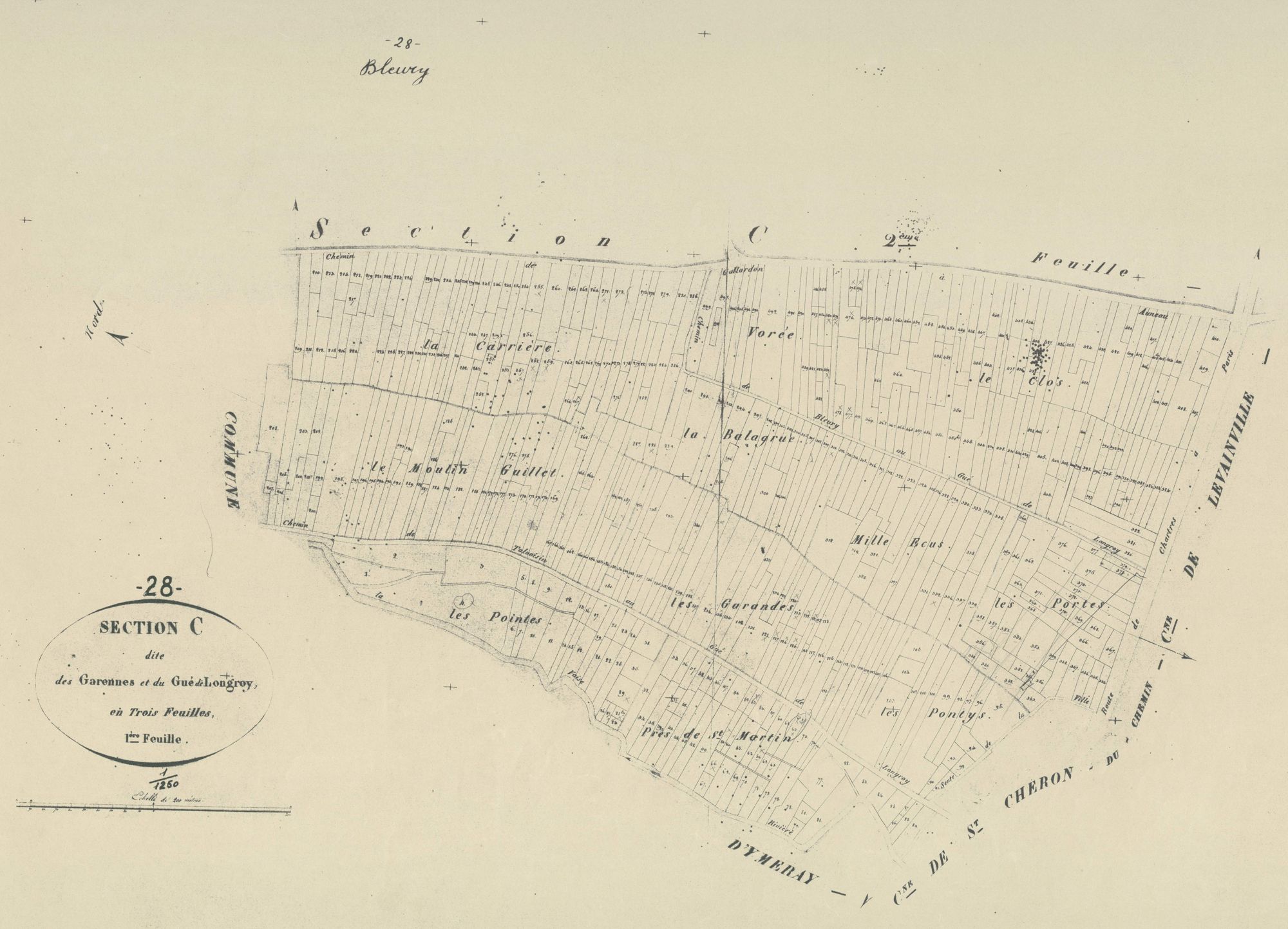 Section C, les Garennes et le Gué de Longroy, feuille 1.