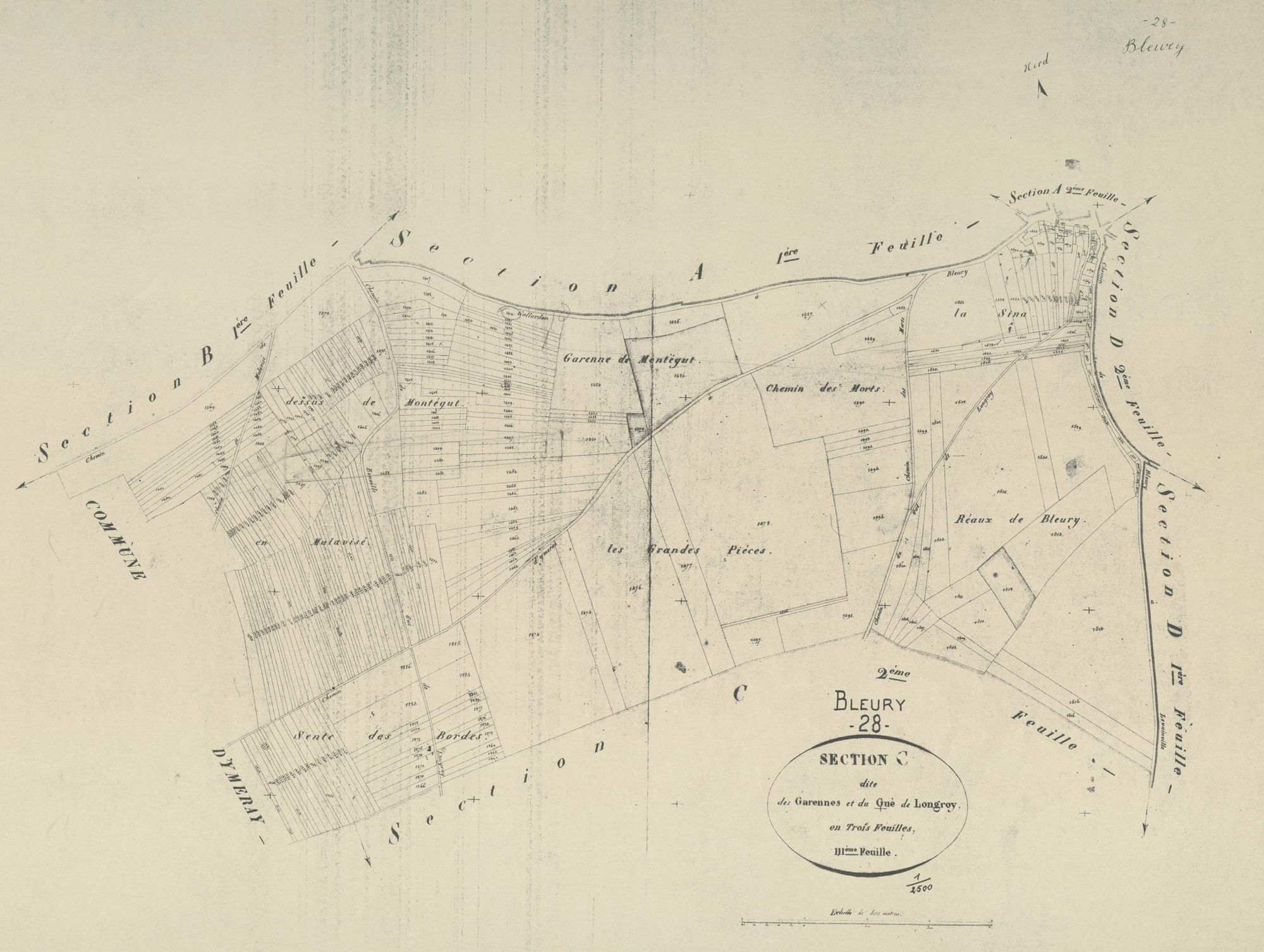 Section C, les Garennes et le Gué de Longroy, feuille 3.