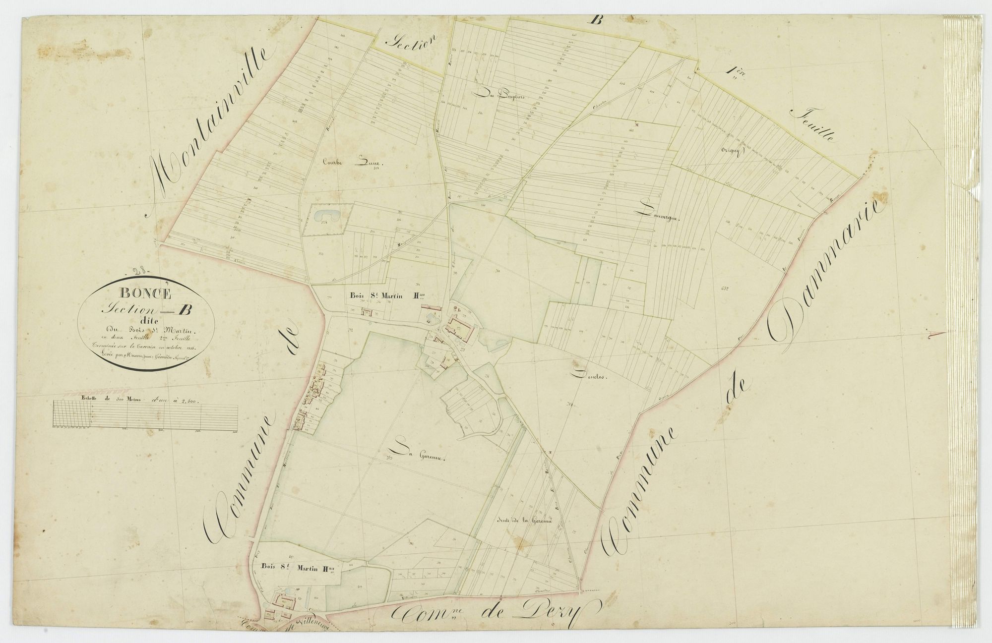 Section B, le Bois Saint Martin, feuille 2 / Terminée par Monsieur Massougeune, Géomètre secondaire.