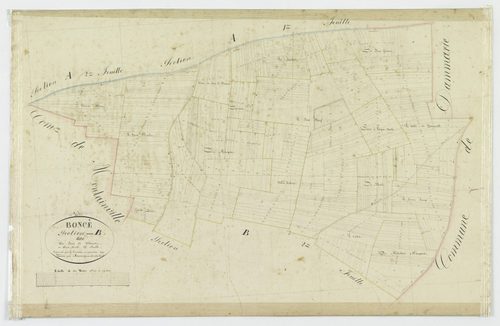 Section B, le Bois Saint Martin, feuille 1 / Terminée sur le terrain par Monsieur Massougeune, Géomètre secondaire.