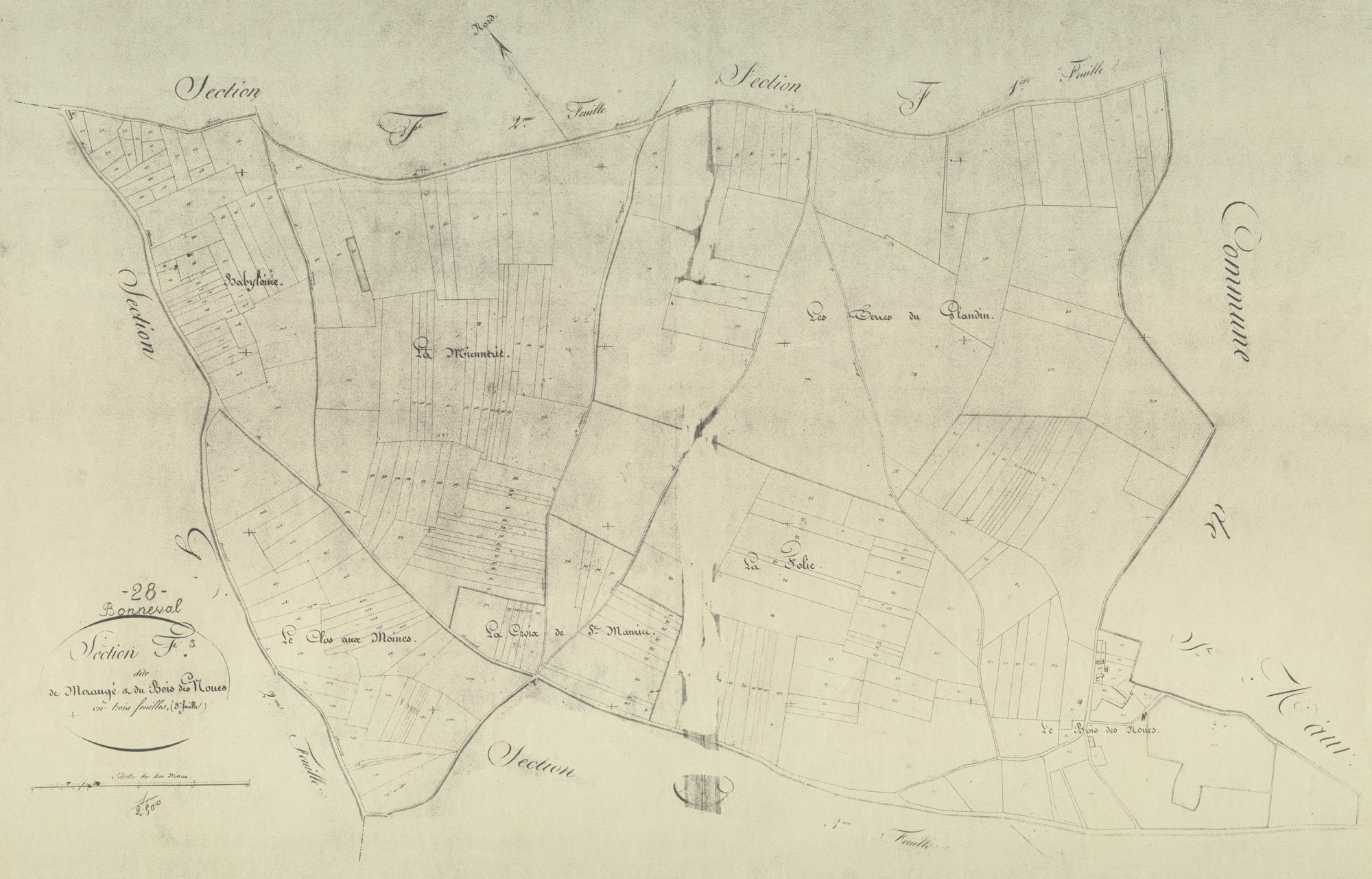 Section F, Mérauger et le Bois des Nones, feuille 3.
