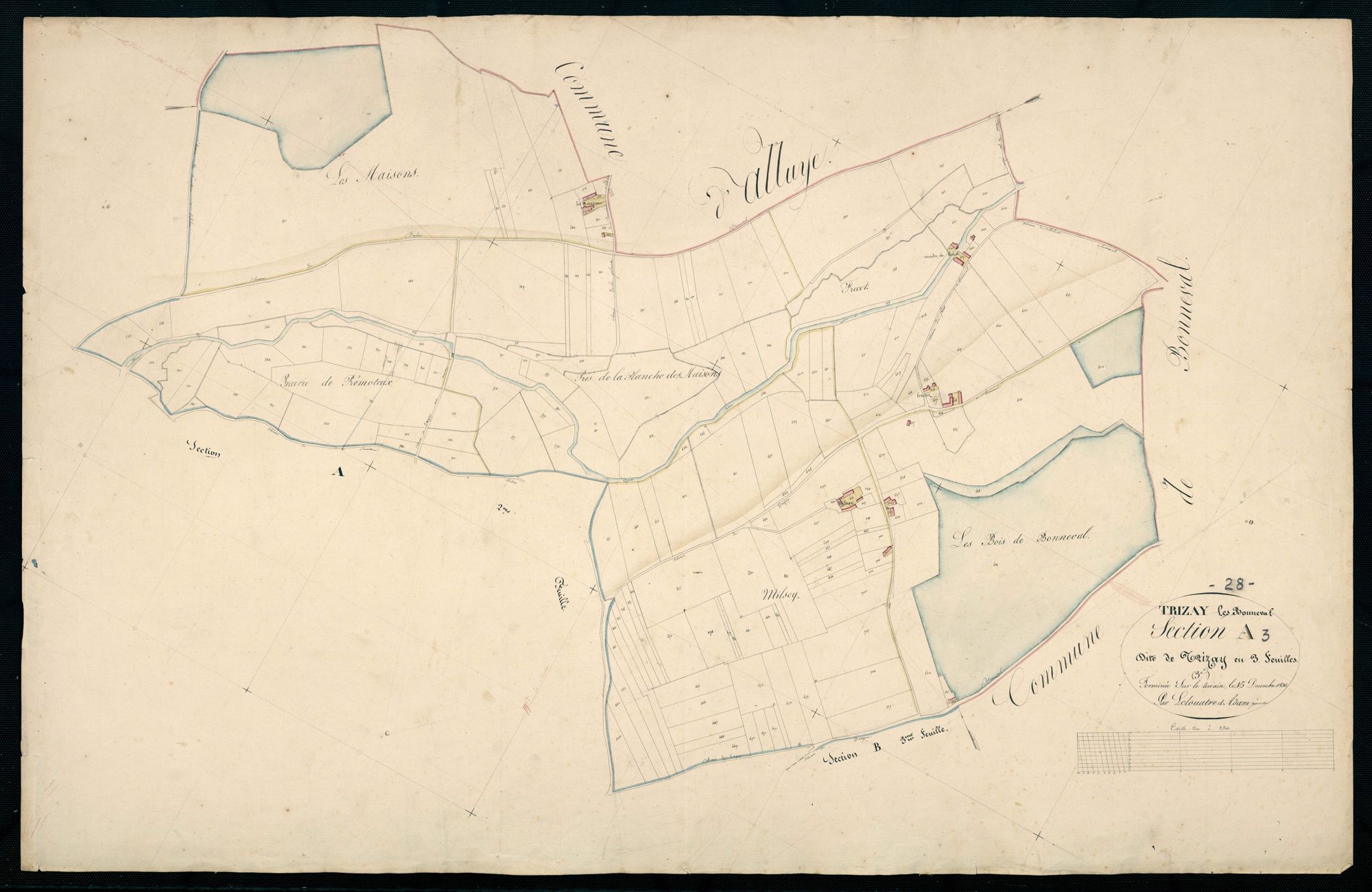 Section A, Trizay, feuille 3 / Terminée sur le terrain par Monsieur Lelouatre, Géomètre.