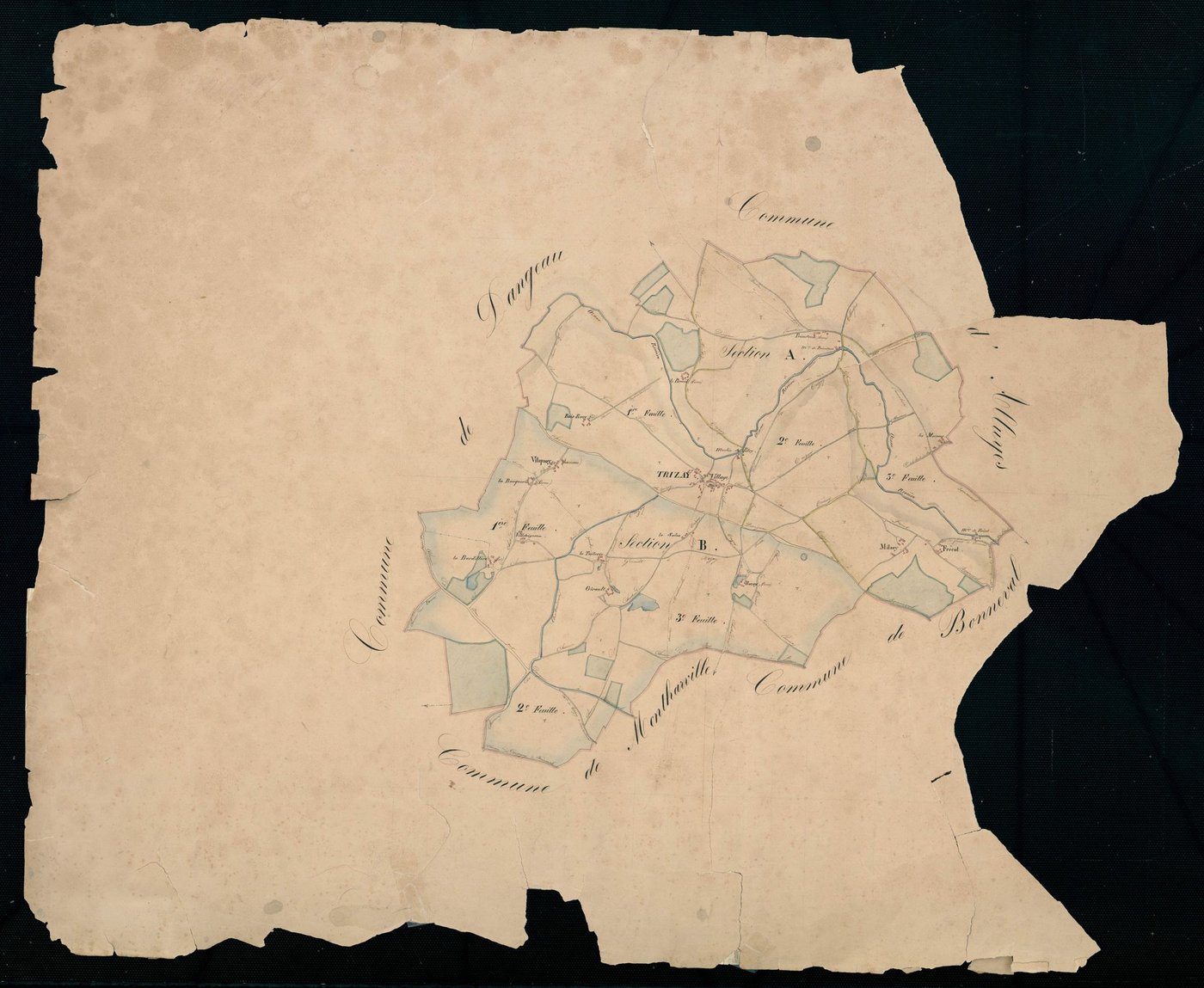 [Tableau d'assemblage du plan cadastral parcellaire de la commune de Trizay-lès-Bonneval, Canton de Bonneval, Arrondissement de Châteaudun].