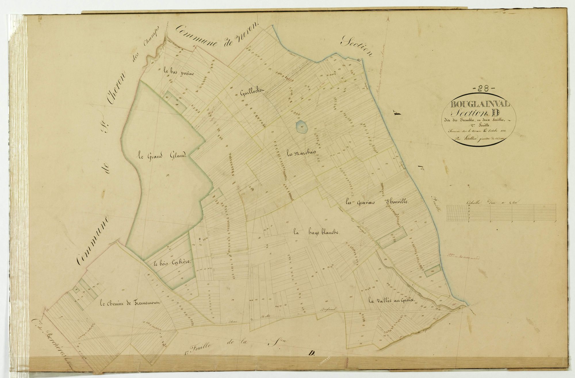 Section D, les Trembles, feuille 2 / Terminée sur le terrain par Monsieur Letellier, Géomètre du cadastre.