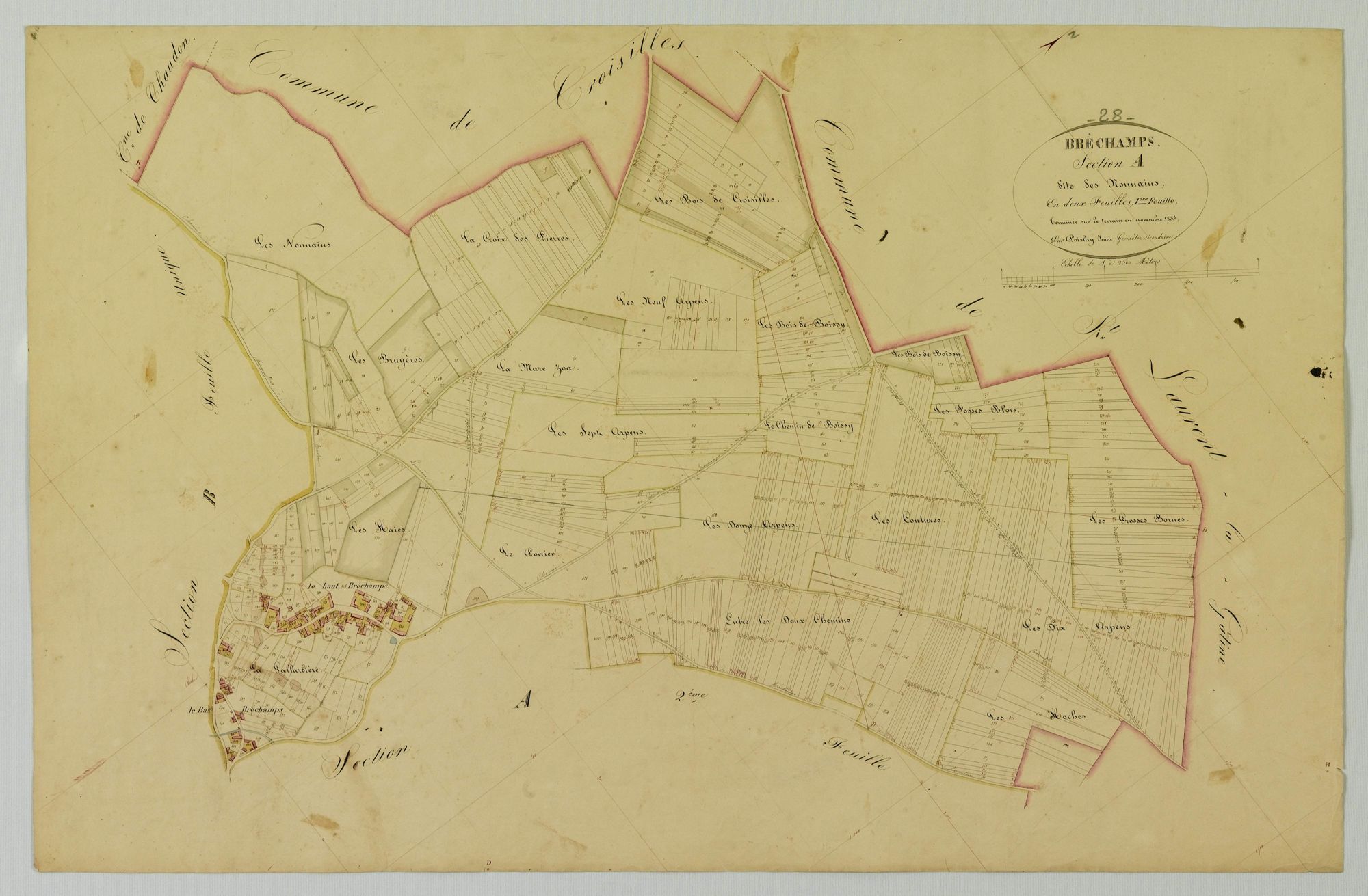 Section A, les Nonnains, feuille 1 / Terminée sur le terrain par Monsieur Poilay Jeune, Géomètre secondaire.