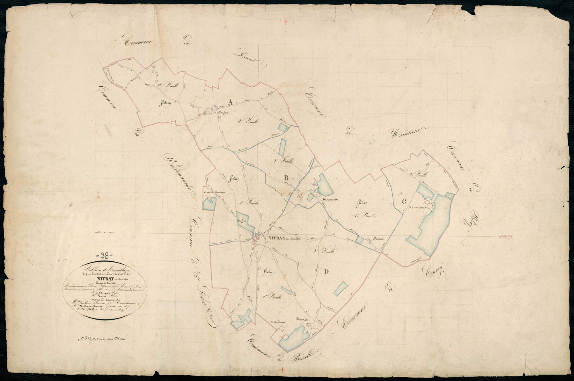 Tableau d'assemblage du plan cadastral parcellaire de la commune de Vitray-sous-Brézolles, Canton de Brézolles, Arrondissement de Dreux / Terminé sur le terrain en 1837 (...) par Monsieur Dufour, Géomètre de 1ère classe.