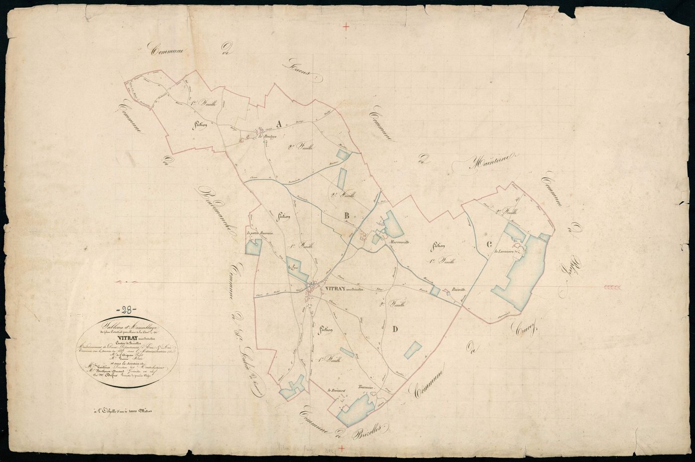 Tableau d'assemblage du plan cadastral parcellaire de la commune de Vitray-sous-Brézolles, Canton de Brézolles, Arrondissement de Dreux / Terminé sur le terrain en 1837 (...) par Monsieur Dufour, Géomètre de 1ère classe.
