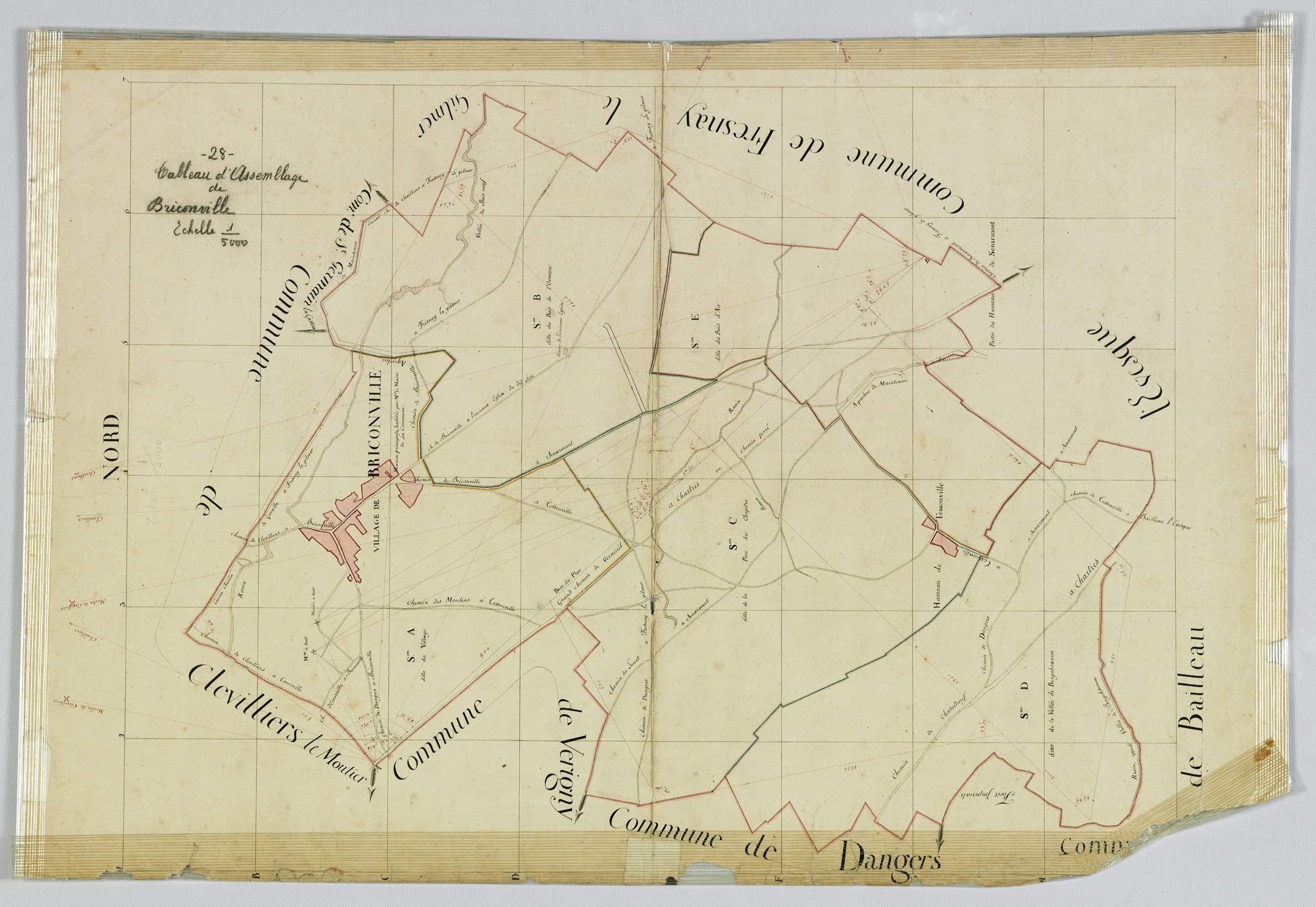 Tableau d'assemblage du plan cadastral parcellaire de la commune de Briconville [Canton de Chartres Nord, Arrondissement de Chartres].