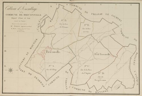 Tableau d'assemblage du plan parcellaire de la commune de Briconville, Canton de Chartres, Arrondissement de Chartres / Terminé sur le terrain le 21 juin 1808 (...) par Monsieur Morlet, Géomètre de 1ère classe.