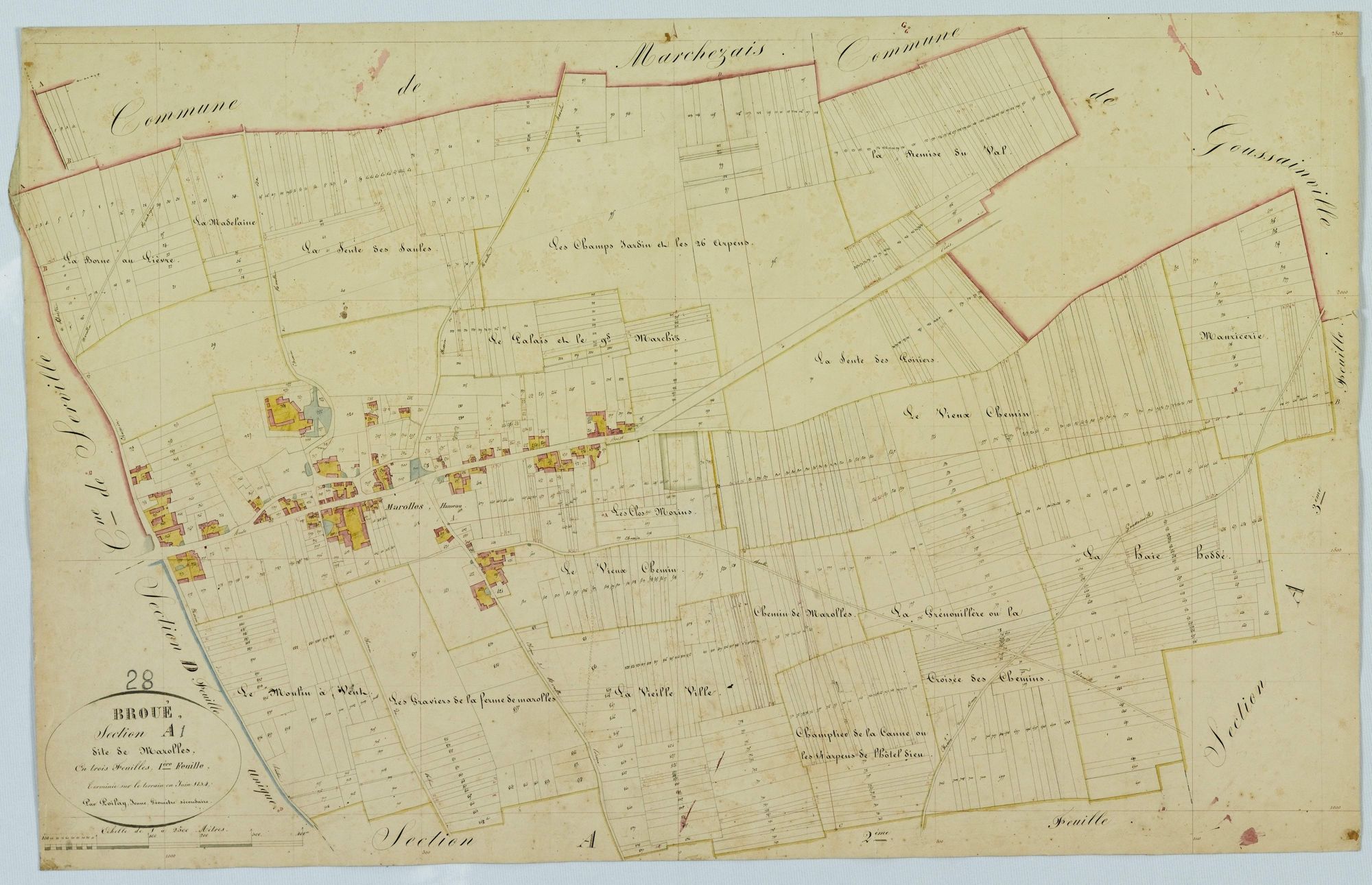 Section A, Marolles, feuille 1 / Terminée sur le terrain par Monsieur Poilay Jeune, Géomètre secondaire.