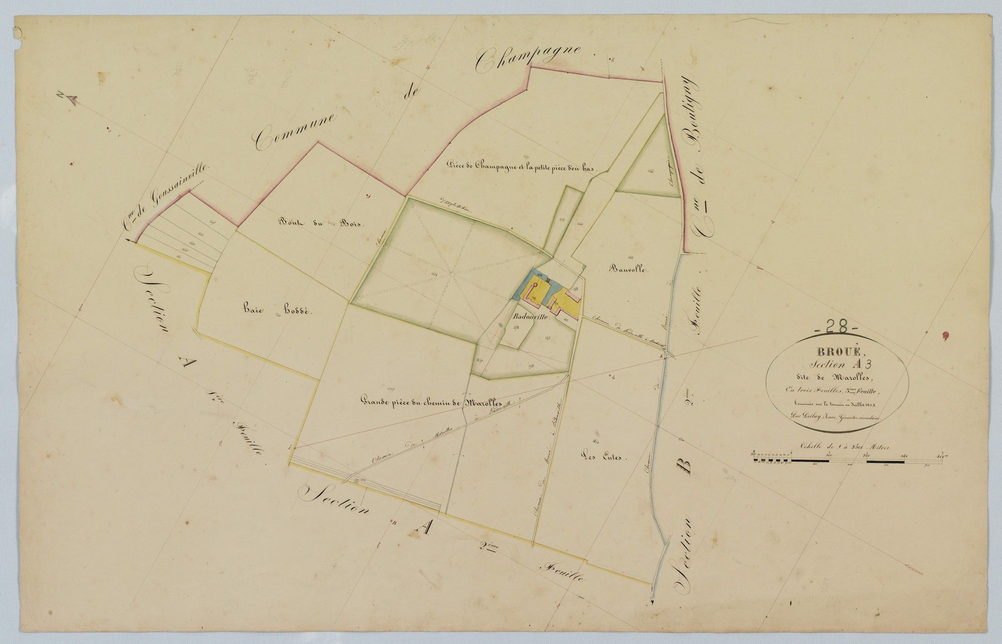 Section A, Marolles, feuille 3 / Terminée sur le terrain par Monsieur Poilay Jeune, Géomètre secondaire.