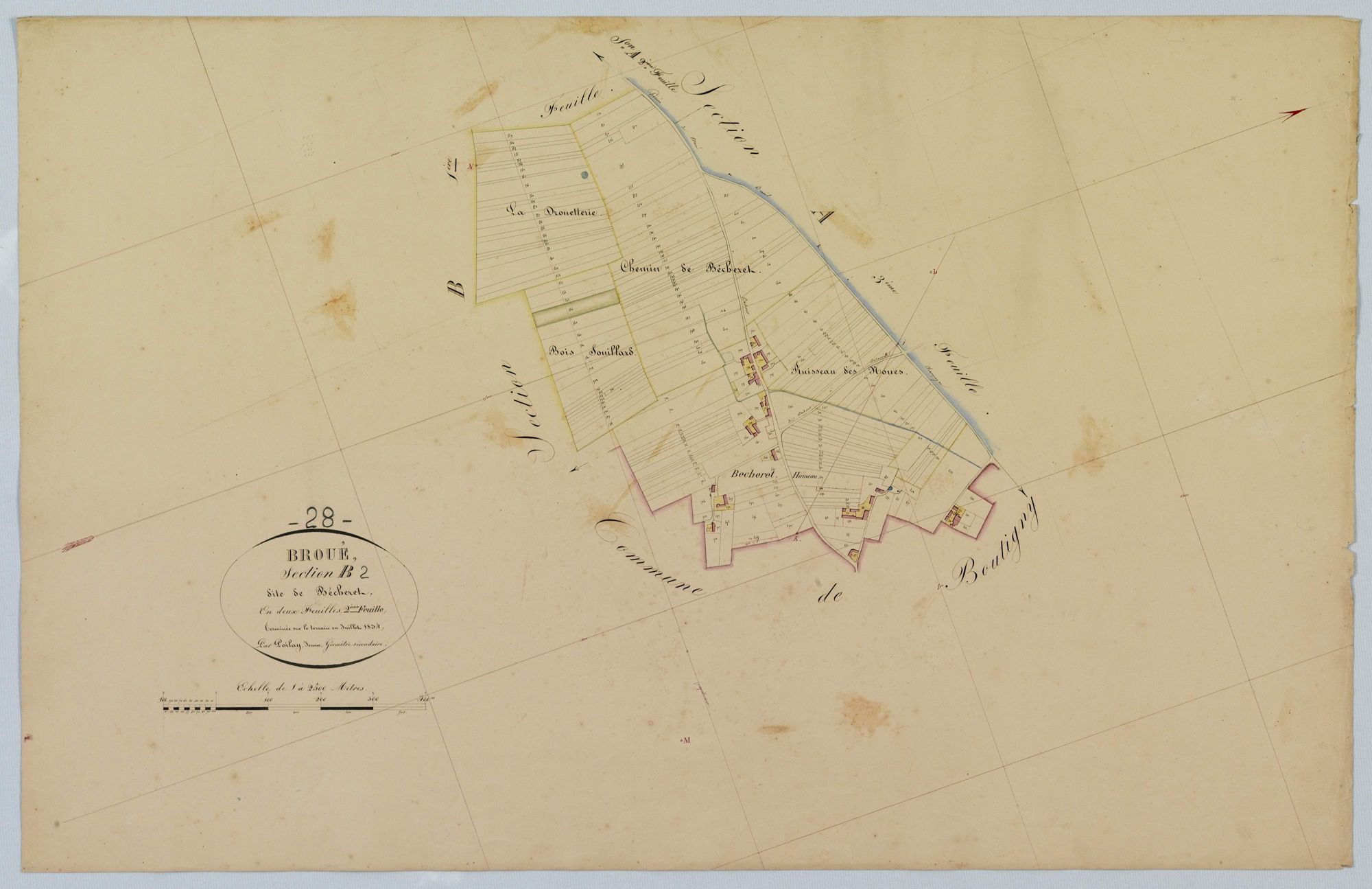Section B, Bécheret, feuille 2 / Terminée sur le terrain par Monsieur Poilay Jeune, Géomètre secondaire.