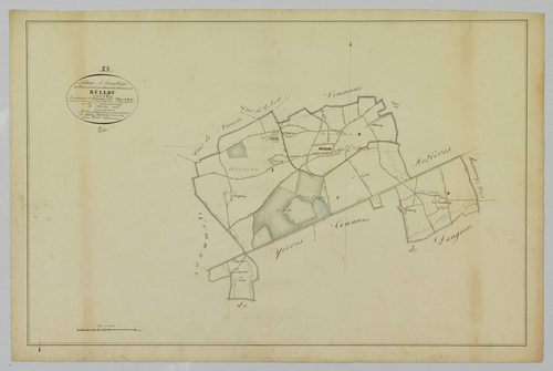 Tableau d'assemblage du plan cadastral parcellaire de la commune de Bullou, Canton de Brou, Arrondissement de Châteaudun / Terminé sur le terrain en 1823 (...) par Monsieur Delié, Géomètre secondaire.