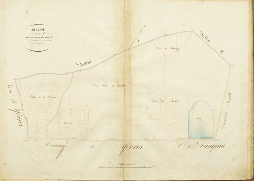 Section C, les Grandes Pièces, feuille 2 / Terminée sur le terrain le 10 février 1823, élevée par M. Delié, géomètre du cadastre.