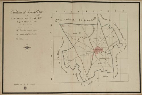 Tableau d'assemblage du plan parcellaire de la commune de Challet, Canton de Chartres, Arrondissement de Chartres / Terminé sur le terrain le 15 mai 1809 (...) par Monsieur Boutfol, Géomètre de 1ère classe.