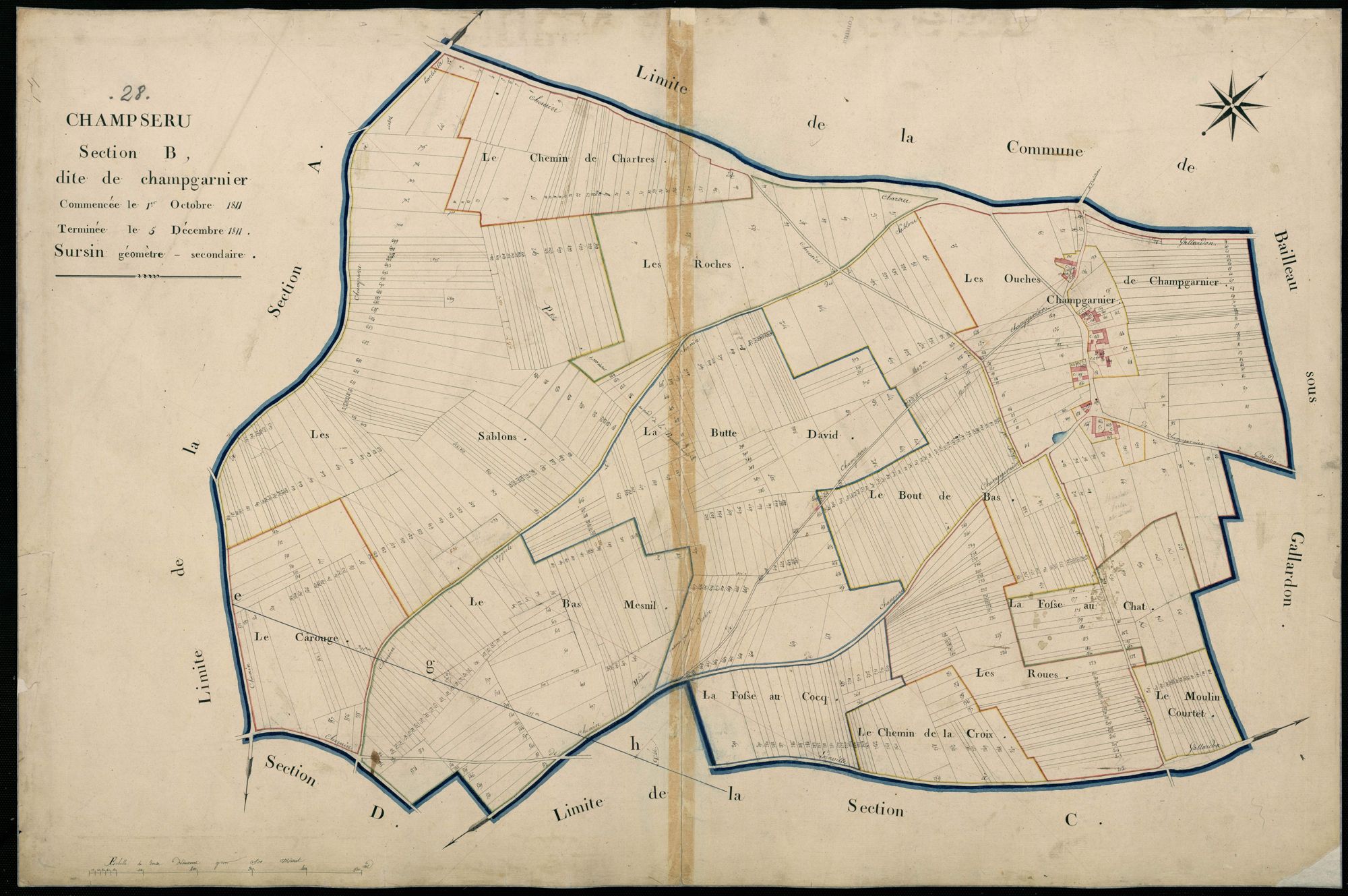 Section B, Champgarnier / Terminée par Monsieur Sursin, Géomètre secondaire.