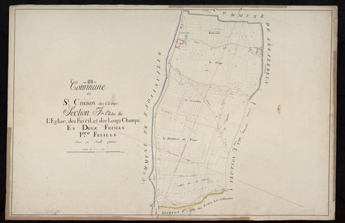 Section A, l'Eglise, les Favril et les Longs Champs, feuille 1 / Terminée sur le terrain par Monsieur Moufle, Géomètre.