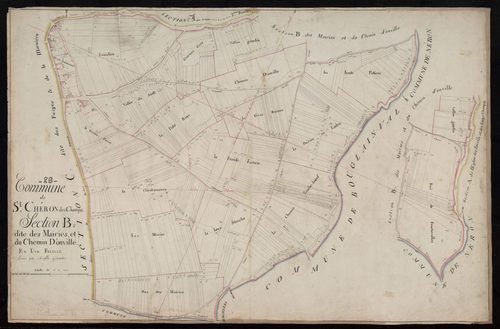 Section B, l'Eglise, les Mairies et le Chemin d'Onville, en une feuille / Terminée sur le terrain par Monsieur Moufle, Géomètre.