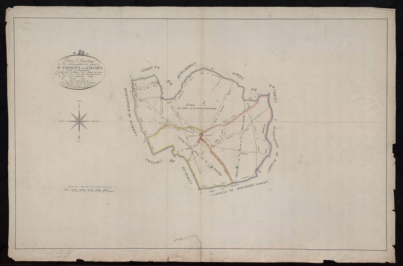 Tableau d'assemblage du plan cadastral parcellaire de la commune de Saint-Chéron-des-Champs, Canton de Châteauneuf, Arrondissement de Dreux / Terminé sur le terrain en 1819 (...) par Monsieur Degrez, Géomètre du cadastre.