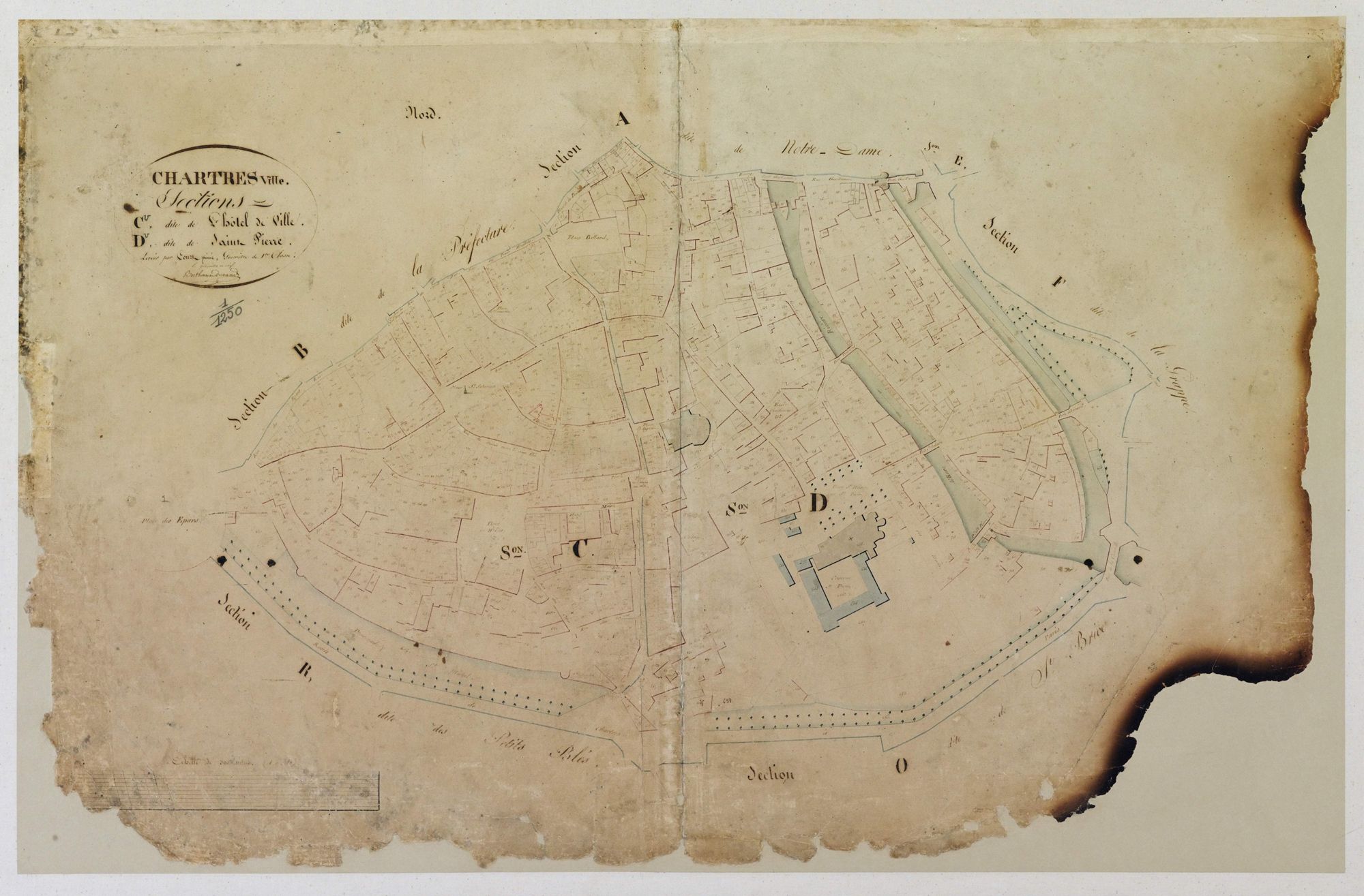 Section C, l'Hôtel de Ville, section D, Saint-Pierre, en une feuille.