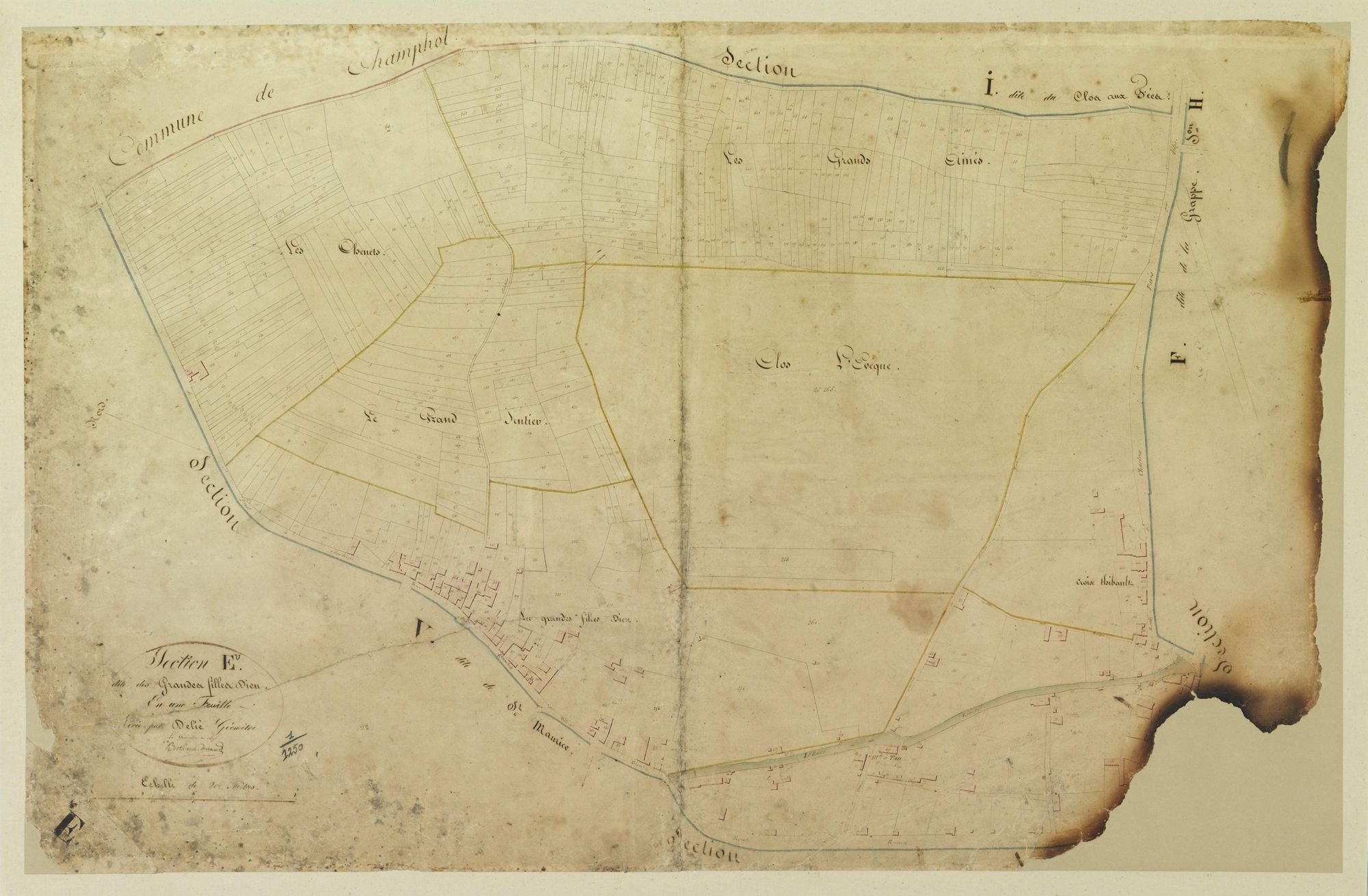 Section E, les Grandes Filles Dieu, en une feuille / Levée par Delié, Géomètre.