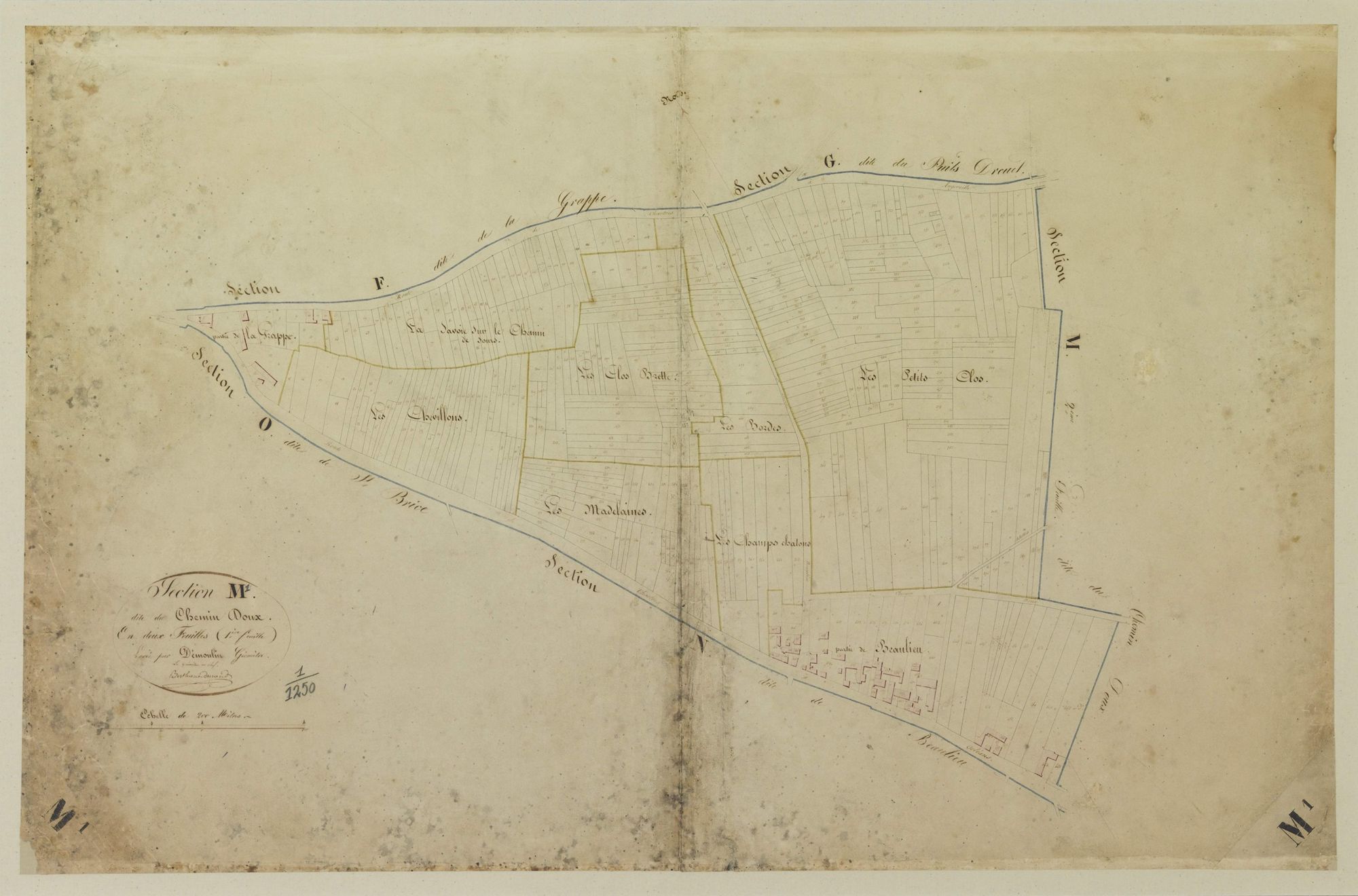 Section M, le Chemin Doux, feuille 1 / Levée par Démoulin, Géomètre.