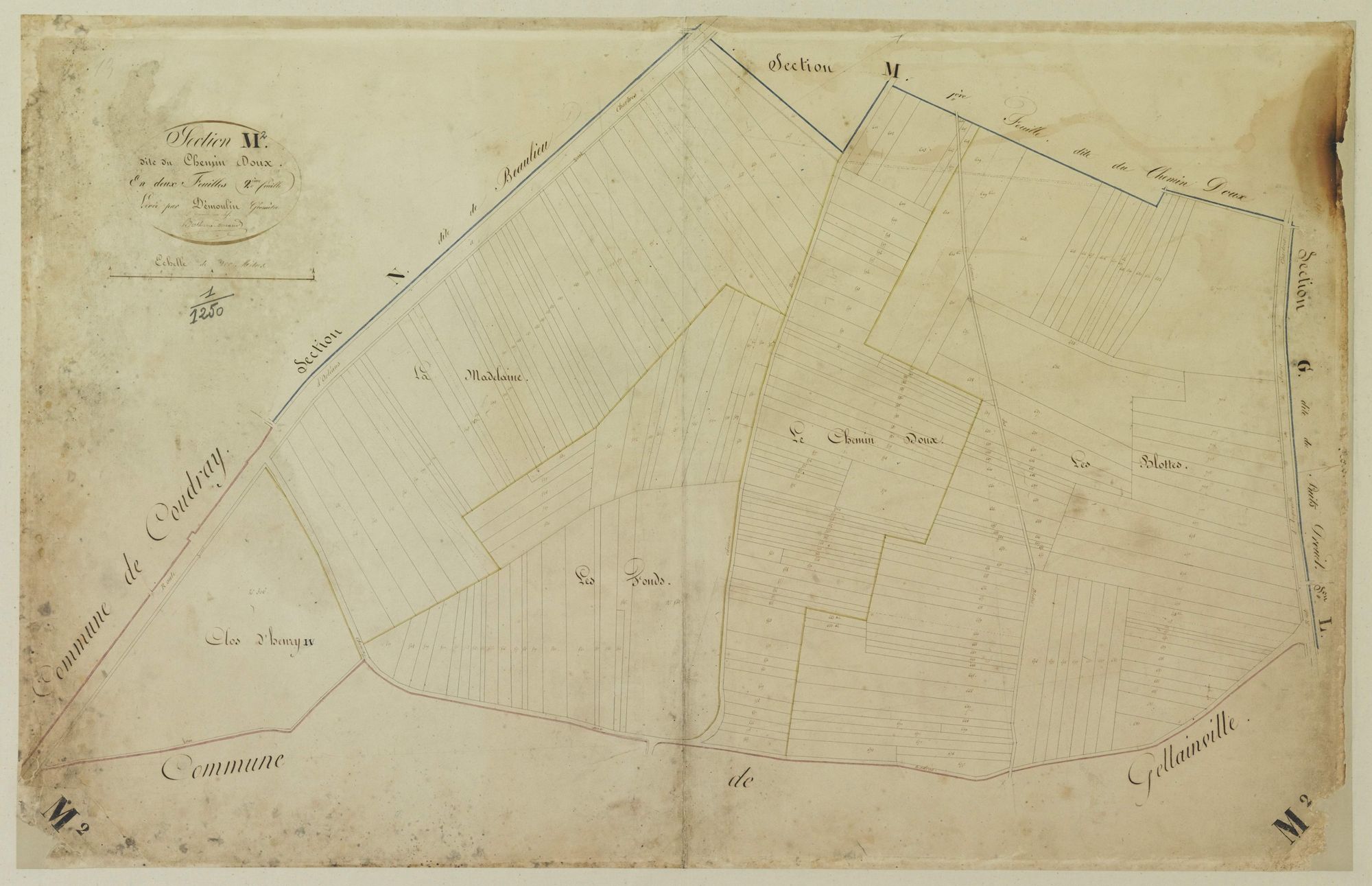 Section M, le Chemin Doux, feuille 2 / Levée par Démoulin, Géomètre.