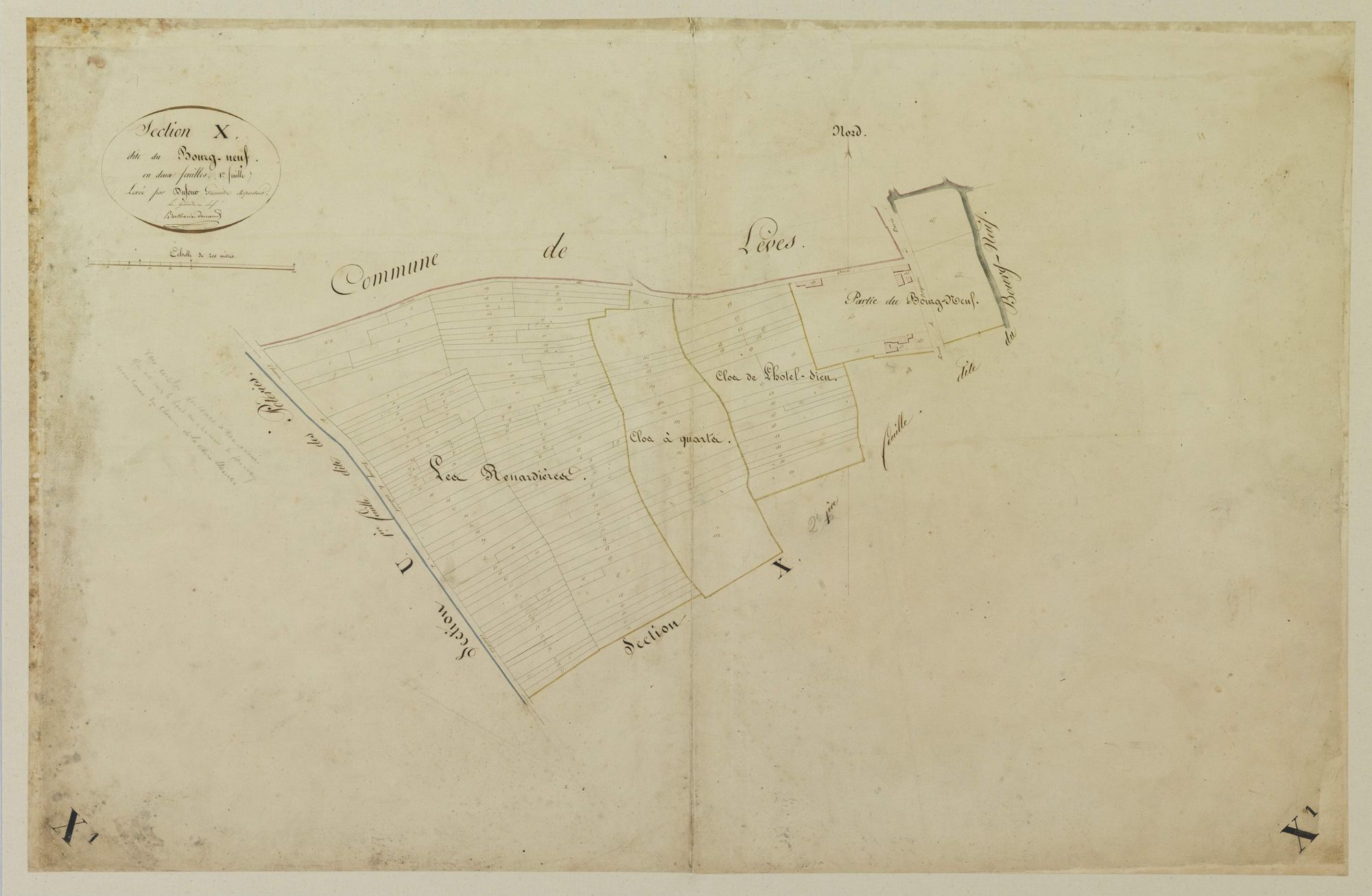Section X, le Bourg-Neuf, feuille 1 / Levée par Dufour, Géomètre.