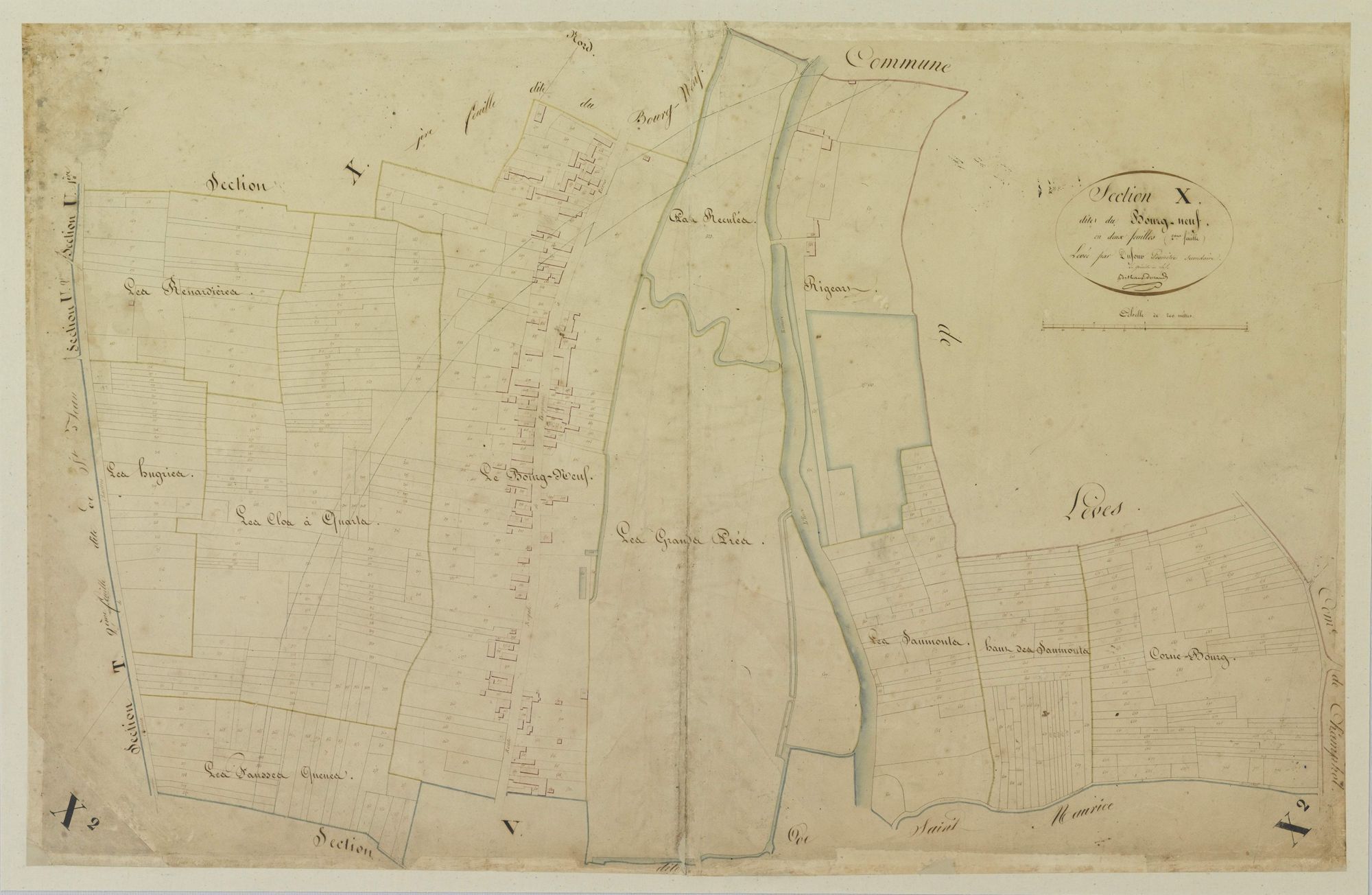 Section X, le Bourg-Neuf, feuille 2 / Levée par Dufour, Géomètre.