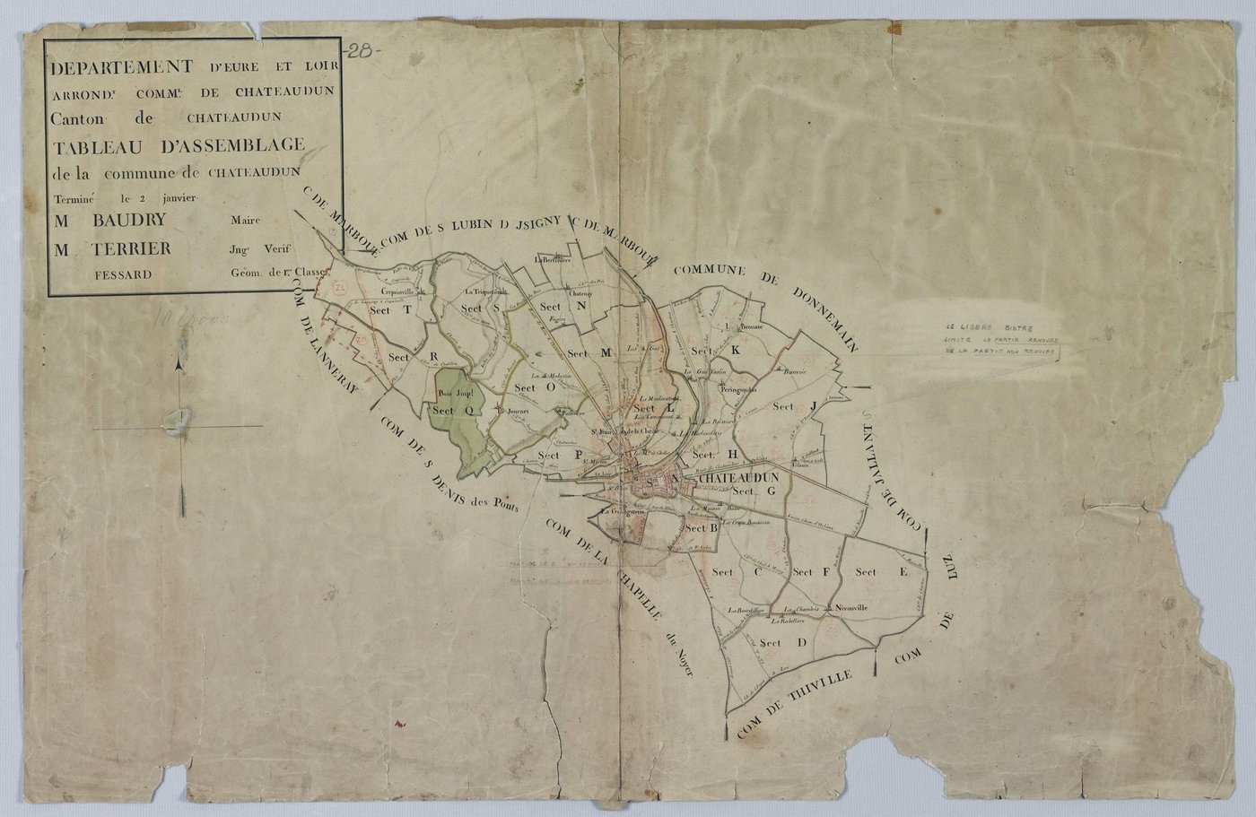 Tableau d'assemblage du plan cadastral parcellaire de la commune de Châteaudun, Canton de Châteaudun, Arrondissement de Châteaudun / Terminé le 2 janvier 1811 (...) par Monsieur Fessard, Géomètre de 1ère classe.