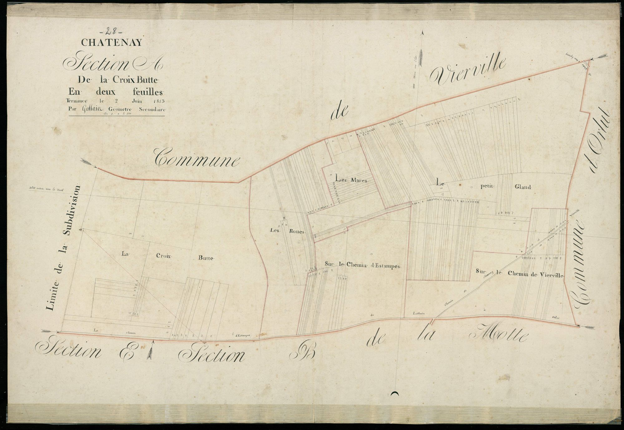 Section A, la Croix Butte, feuille 1 / Terminée par Monsieur Gallais, Géomètre secondaire.