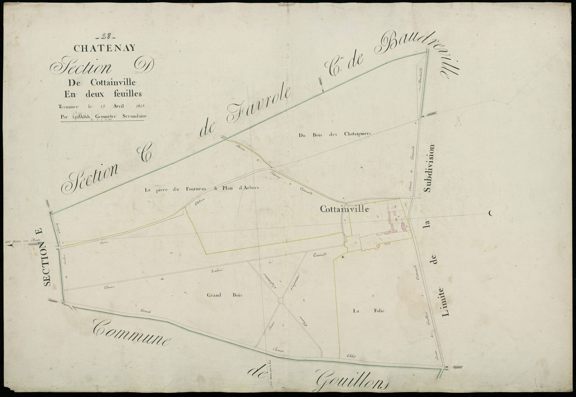Section D, Cottainville, feuille 1 / Terminée par Monsieur Gallais, Géomètre secondaire.