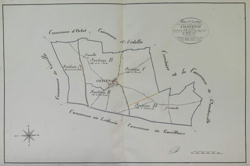 Tableau d'assemblage du plan parcellaire de la commune de Châtenay, Canton d'Auneau, Arrondissement de Chartres / Terminé sur le terrain le 13 juillet 1813 (...) par Monsieur Caillé, Géomètre de 1ère classe.