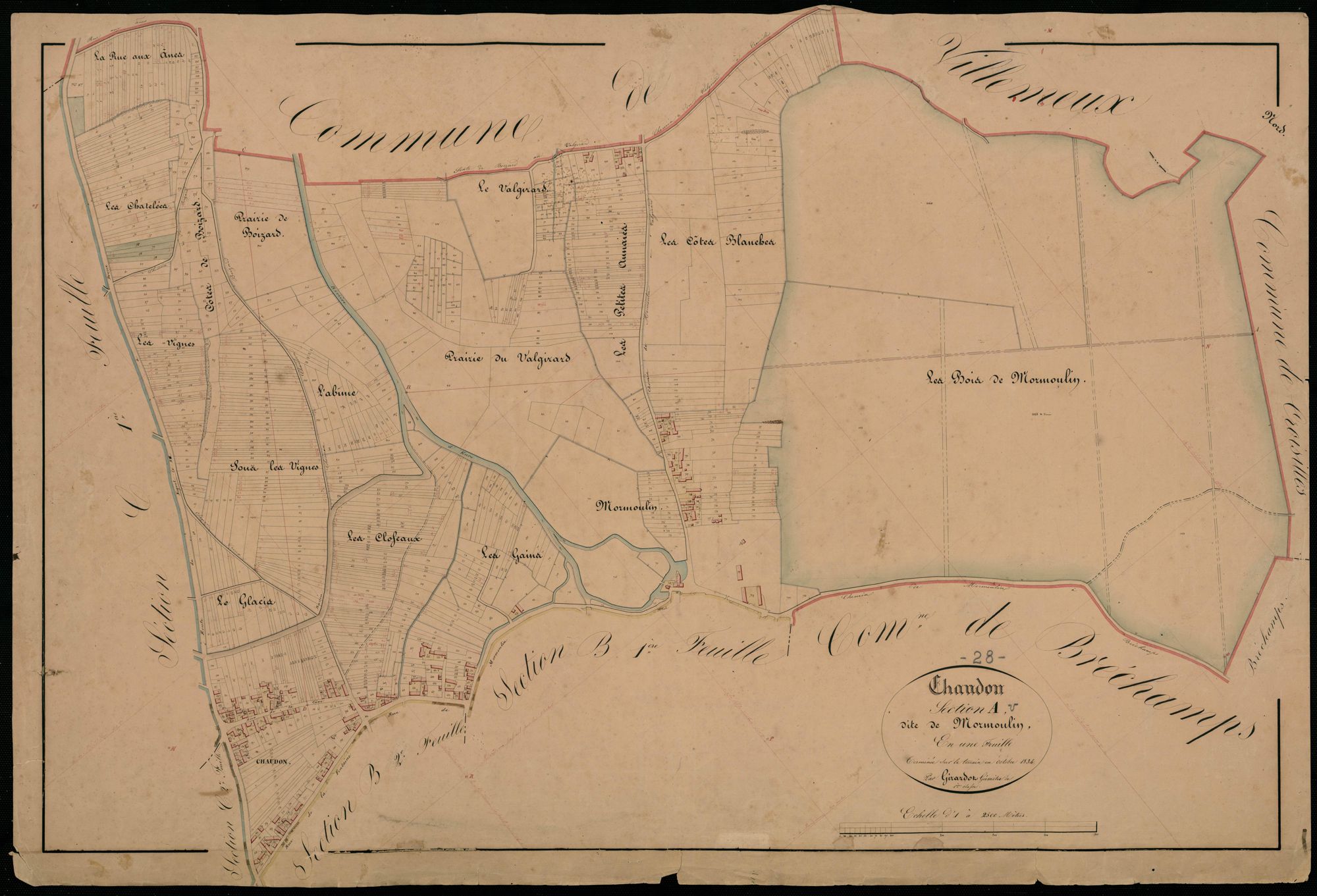 Section A, Mormoulin, en une feuille / Terminée sur le terrain par Monsieur Girardot, Géomètre de 1ère classe.
