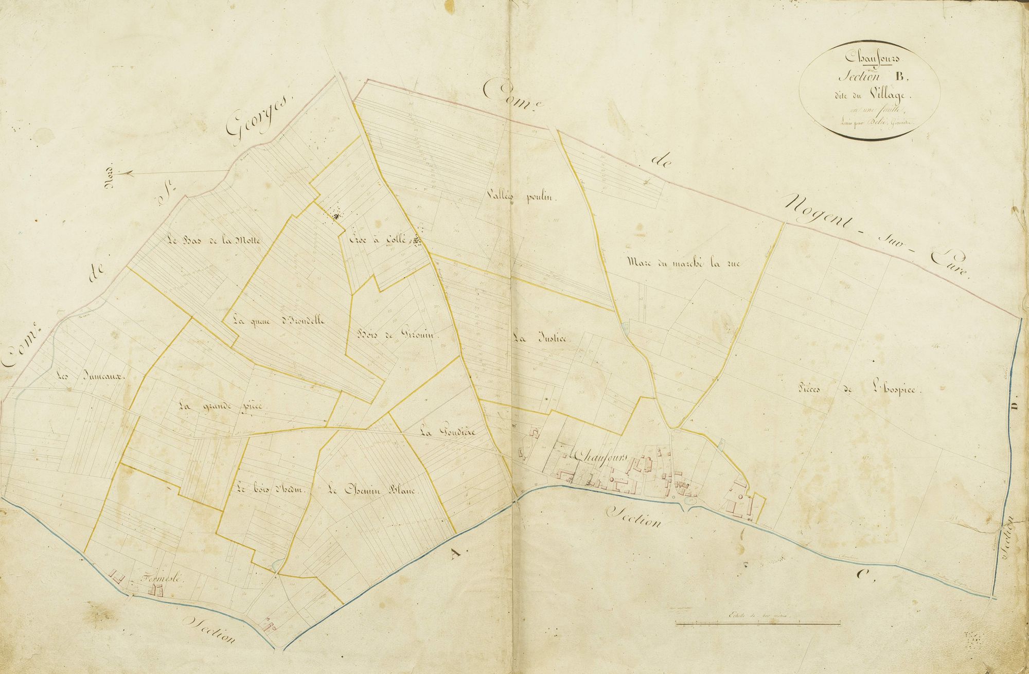 Section B, le Village, en une feuille / Levée par Delié, géomètre.