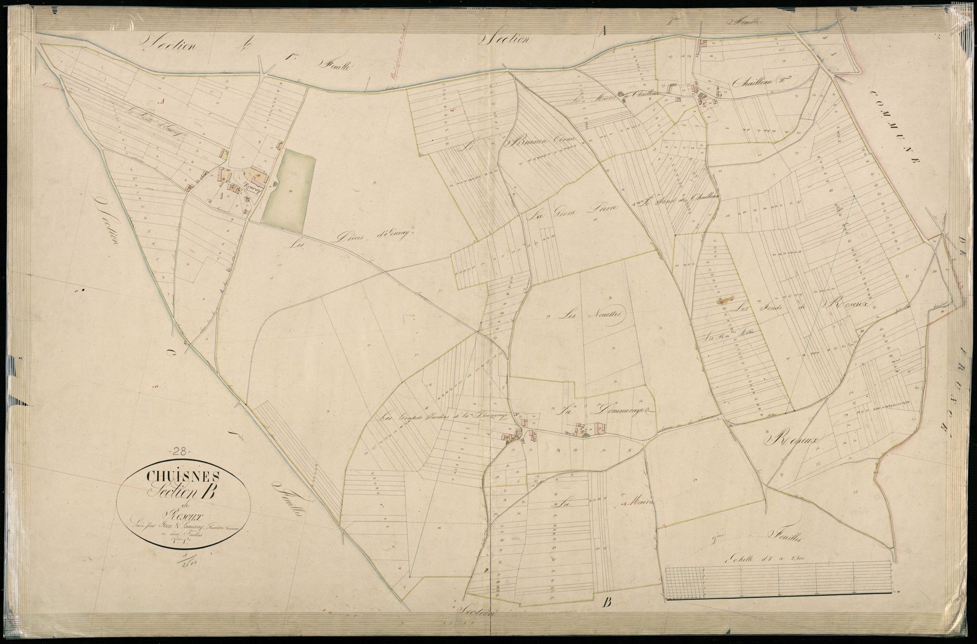Section B, Roseux, feuille 1 / Terminée sur le terrain par Monsieur Lamiray, Géomètre secondaire.