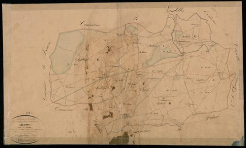 Tableau d'assemblage du plan cadastral parcellaire de la commune de Chuisnes, Canton de Courville, Arrondissement de Chartres / Terminé, sur le terrain en octobre 1830 (...) par Monsieur Yvon, Géomètre de 1ère classe.