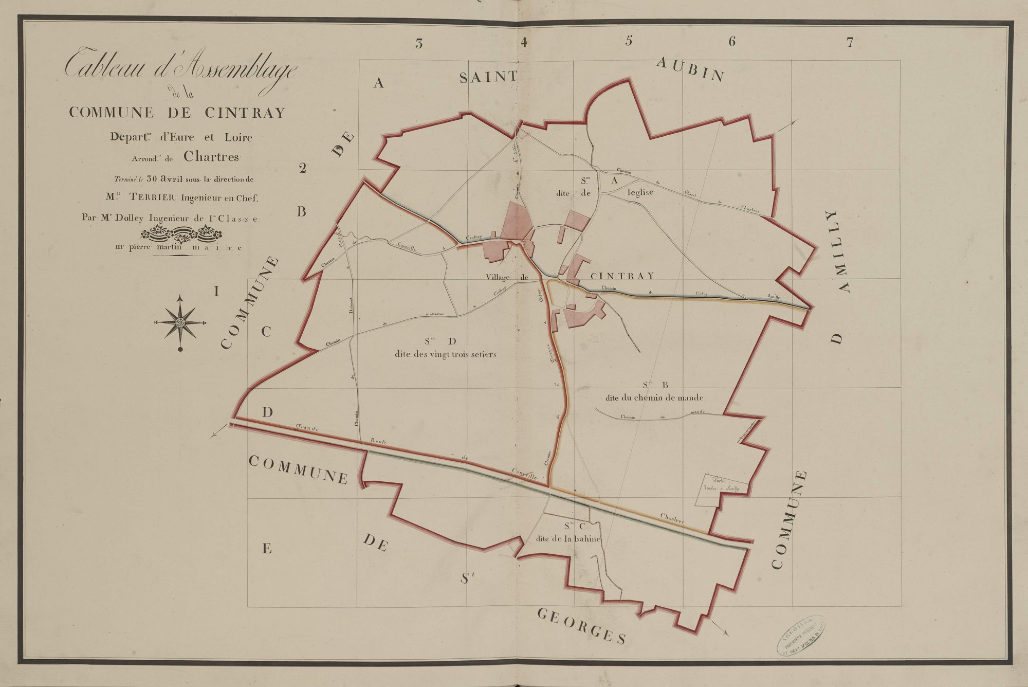 Tableau d'assemblage du plan parcellaire de la commune de Cintray, Canton de Chartres, Arrondissement de Chartres / Terminé sur le terrain le 30 avril 1809 (...) par Monsieur Dolley, Géomètre de 1ère classe.