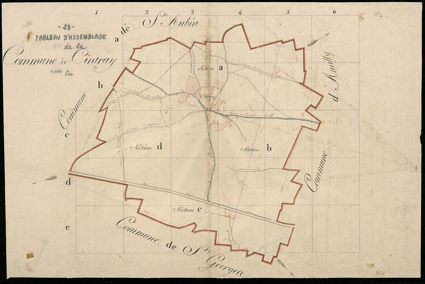 Tableau d'assemblage du plan cadastral parcellaire de la commune de Cintray, Canton de Chartres-Nord, Arrondissement de Chartres.