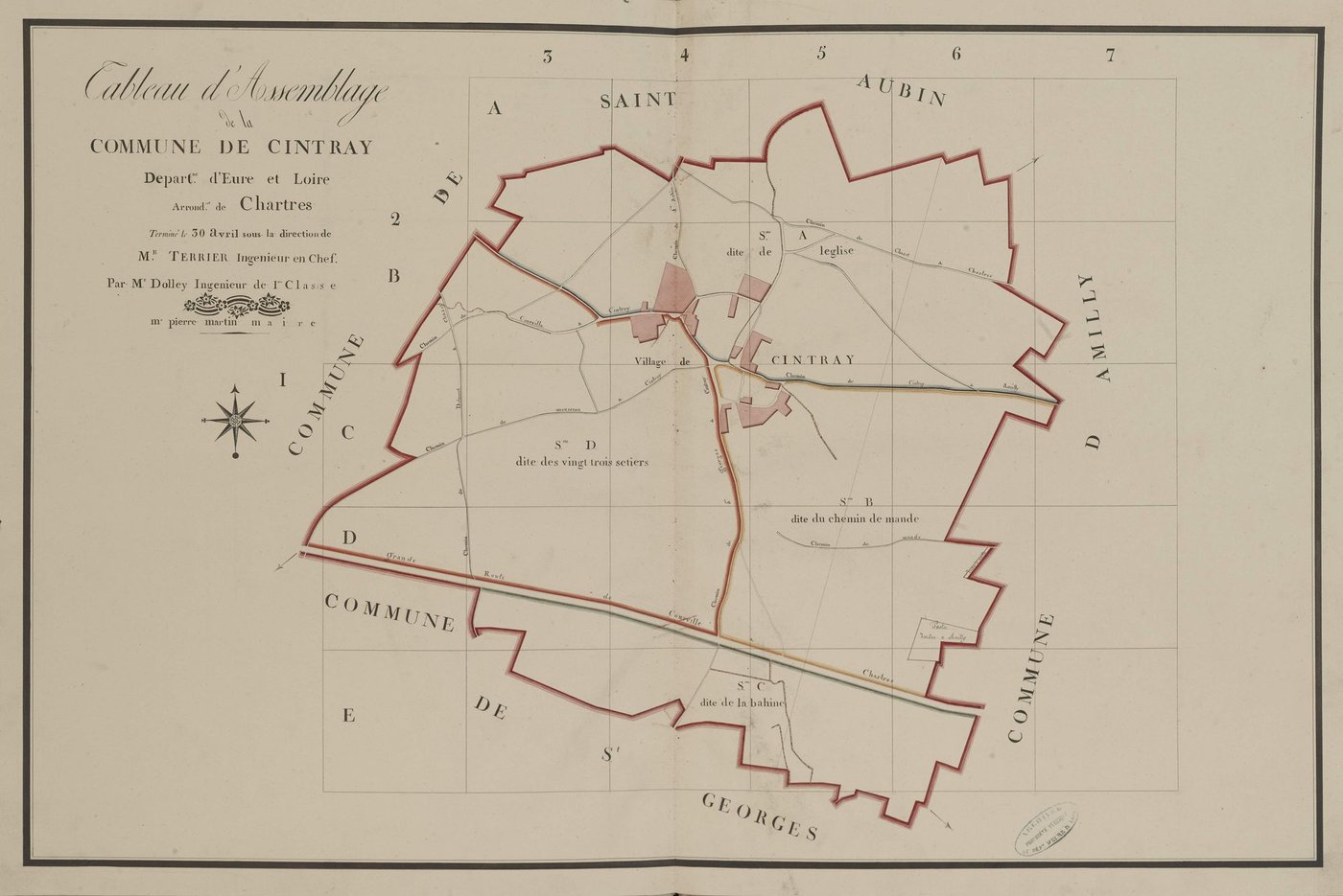 Tableau d'assemblage du plan parcellaire de la commune de Cintray, Canton de Chartres, Arrondissement de Chartres / Terminé sur le terrain le 30 avril 1809 (...) par Monsieur Dolley, Géomètre de 1ère classe.