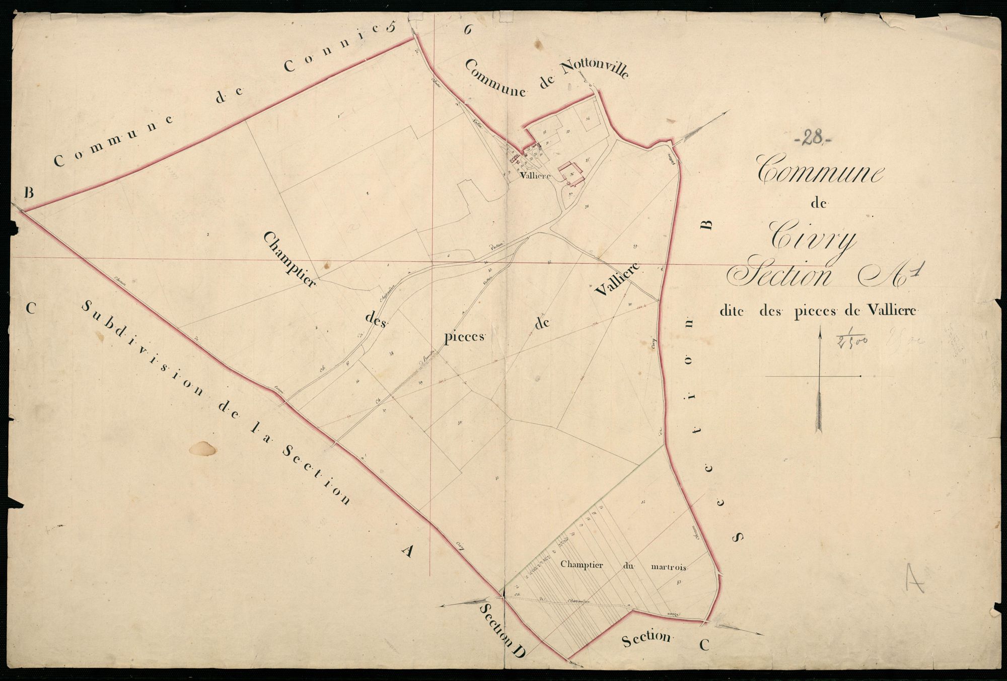 Section A, les Pièces de Vallière, feuille 1.