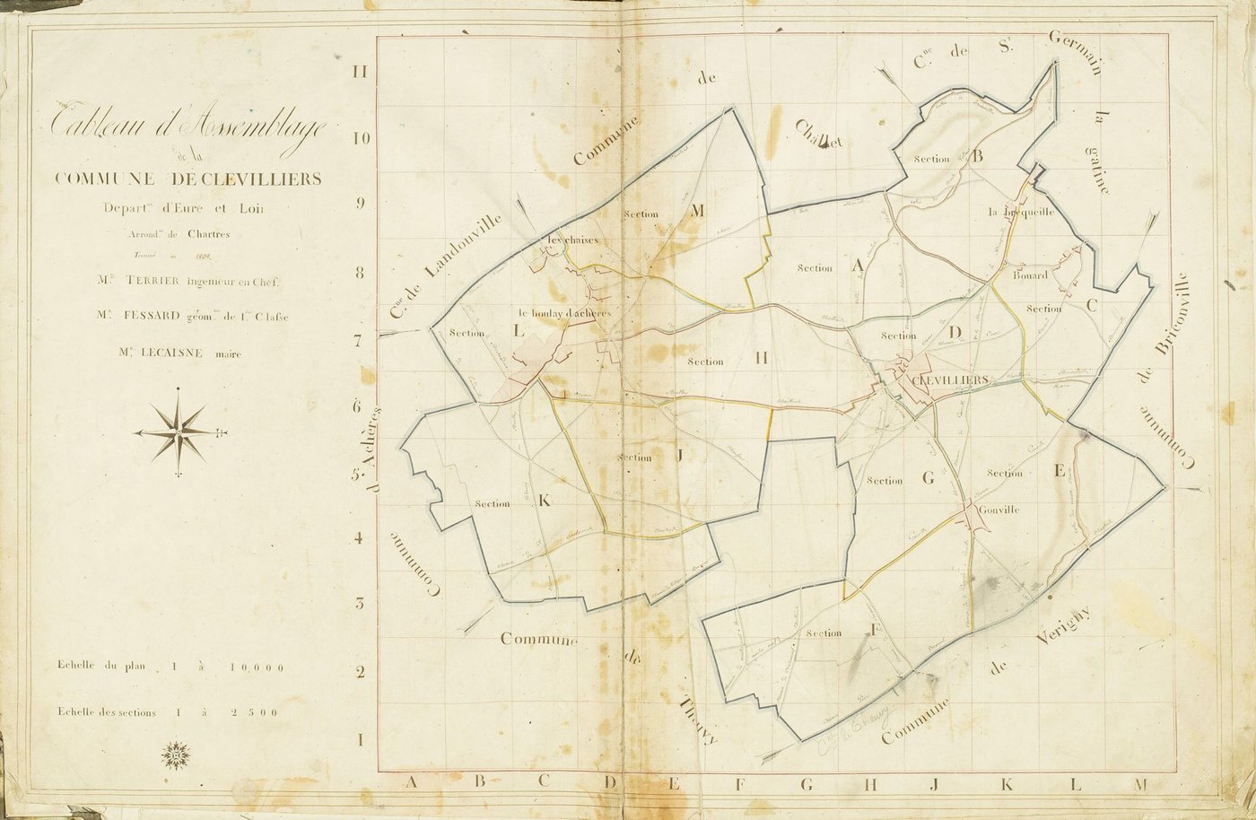 Tableau d'assemblage du plan cadastral parcellaire de la commune de Clévilliers, Arrondissement de Chartres / Terminé en 1809 (...) par M. Fessard, géomètre de 1ère classe.