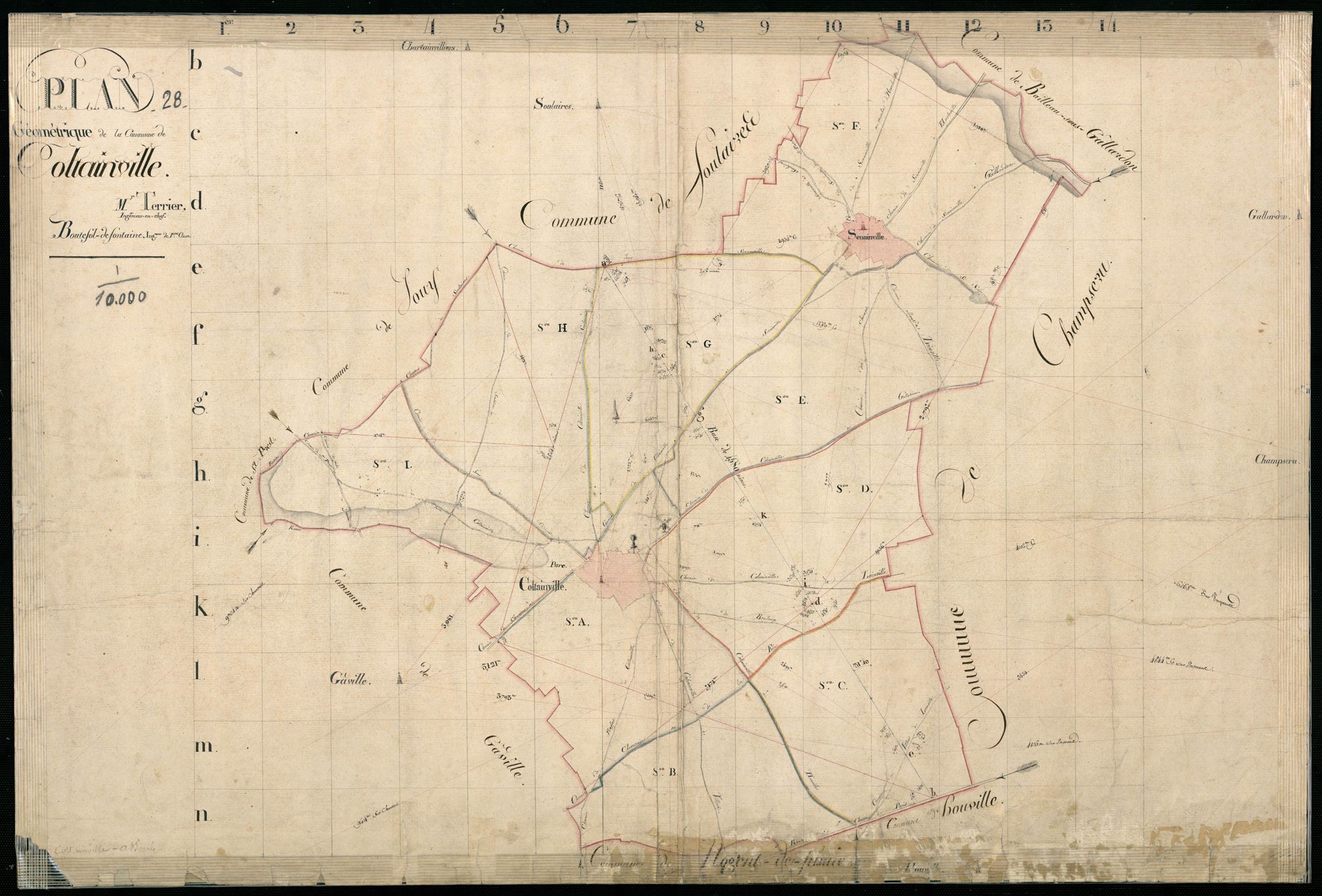 Tableau d'assemblage du plan cadastral parcellaire de la commune de Coltainville, Canton de Chartres-Nord, Arrondissement de Chartres / Terminé en 1808 (...) par Monsieur Boutefol-Defontaine, Ingénieur 1ère classe.