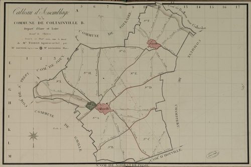 Tableau d'assemblage du plan parcellaire de la commune de Coltainville, Canton de Chartres, Arrondissement de Chartres / Terminé sur le terrain le 25 octobre 1808 (...) par Monsieur Boutefol, Géomètre de 1ère classe.
