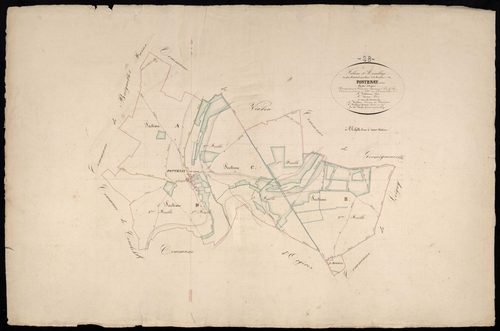 Tableau d'assemblage du plan cadastral parcellaire de la commune de Fontenay-sur-Conie, Canton d'Orgères, Arrondissement de Châteaudun / Terminé sur le terrain en 1836 (...) par Monsieur Moufle, Géomètre de 1ère classe.