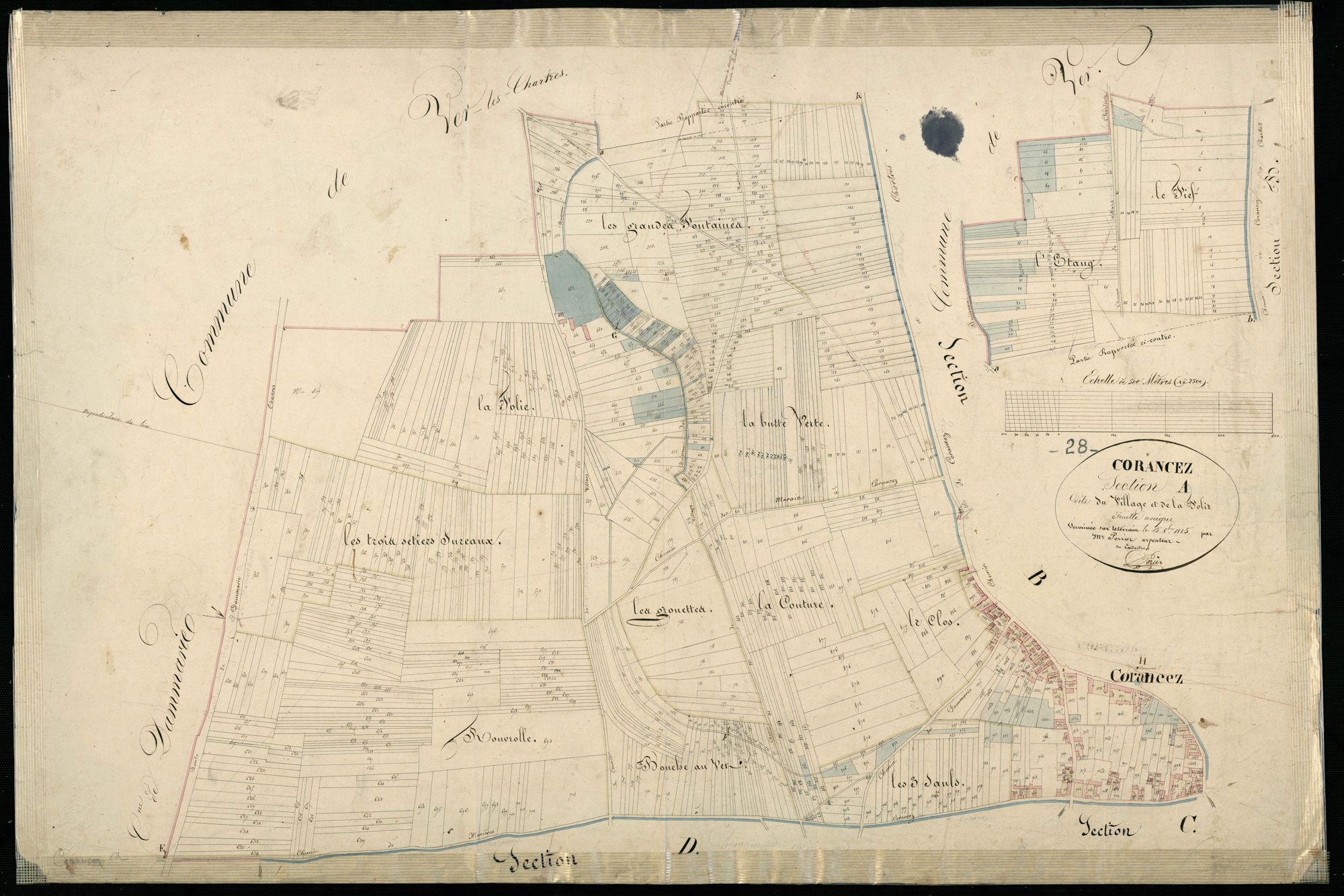 Section A, le Village et la Folie, en une feuille / Terminée par Monsieur Perrier, Arpenteur du cadastre.