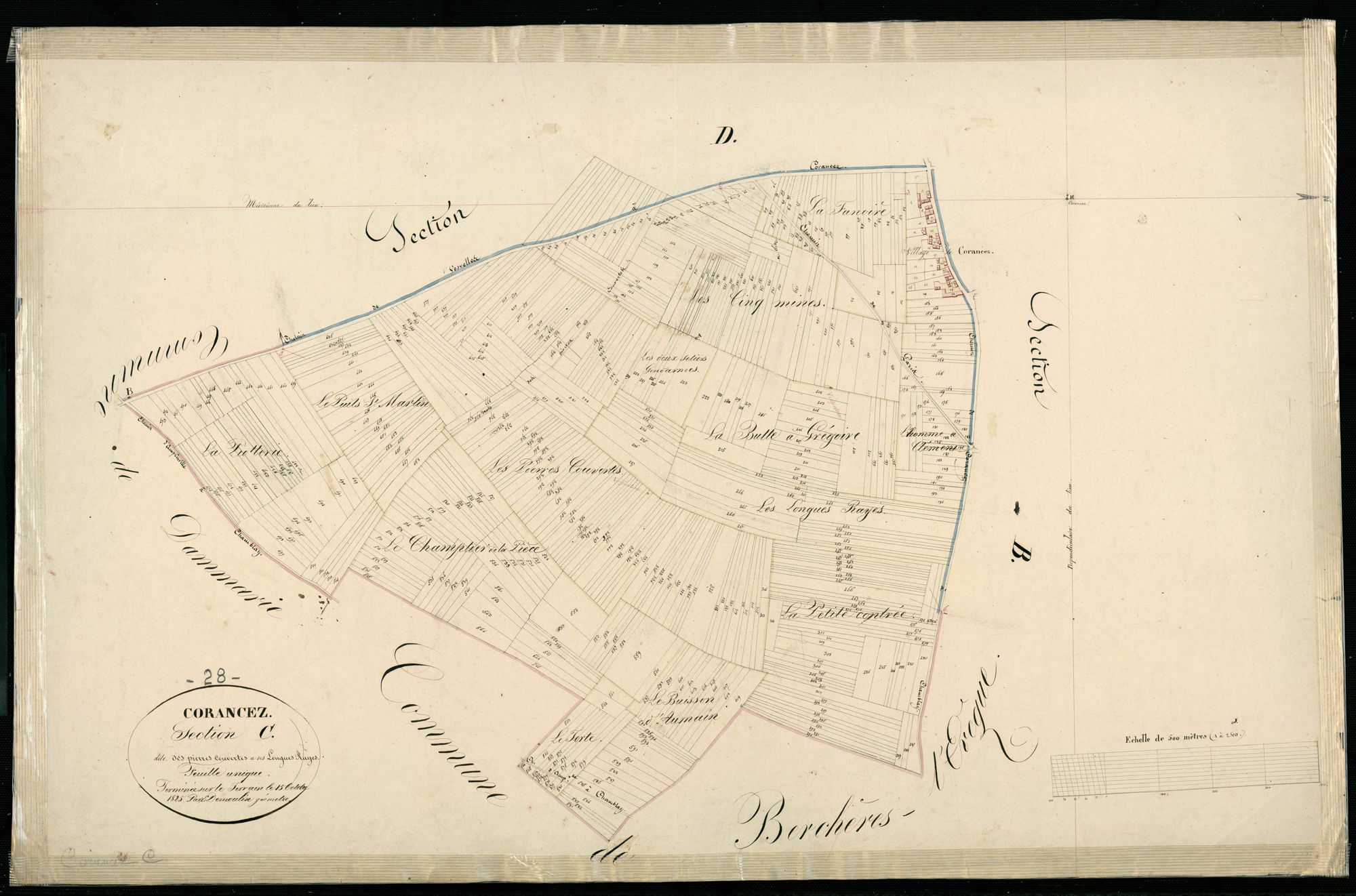 Section C, les Pierres Couvertes et les Longues Rayes, en une feuille / Terminée par Monsieur Demoulin, Géomètre.